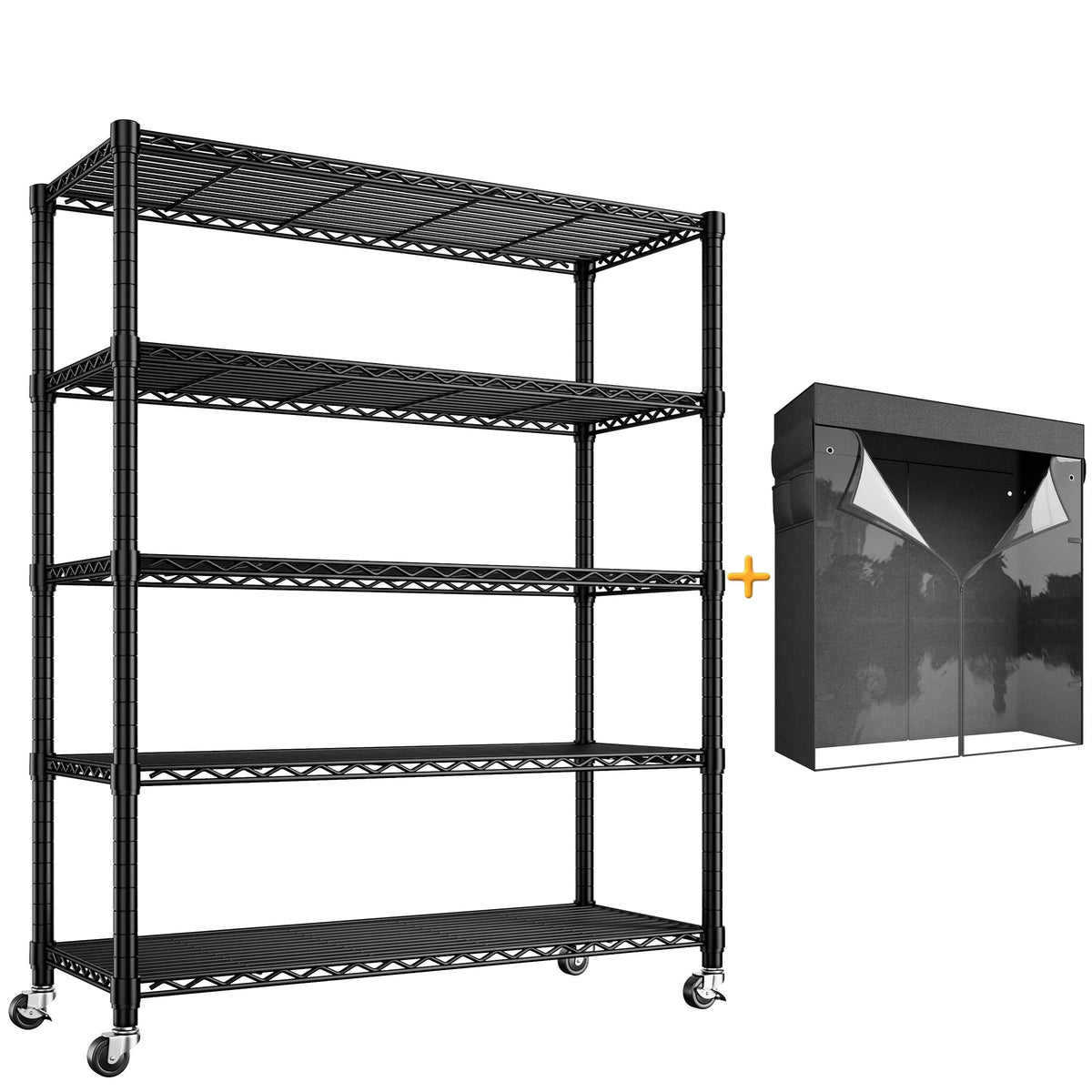 72.8"H 5 Tier Heavy Duty Storage Shelving with Cover & Wheels