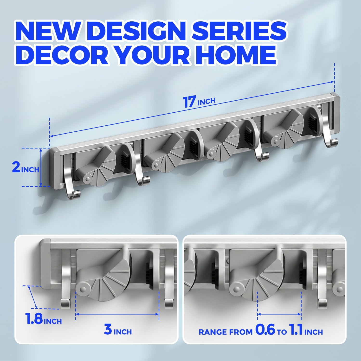 Mop Broom Holder Wall Mount Metal Pantry Organization and Storage Garden Kitchen Tool Organizer Wall Hanger for Home Goods