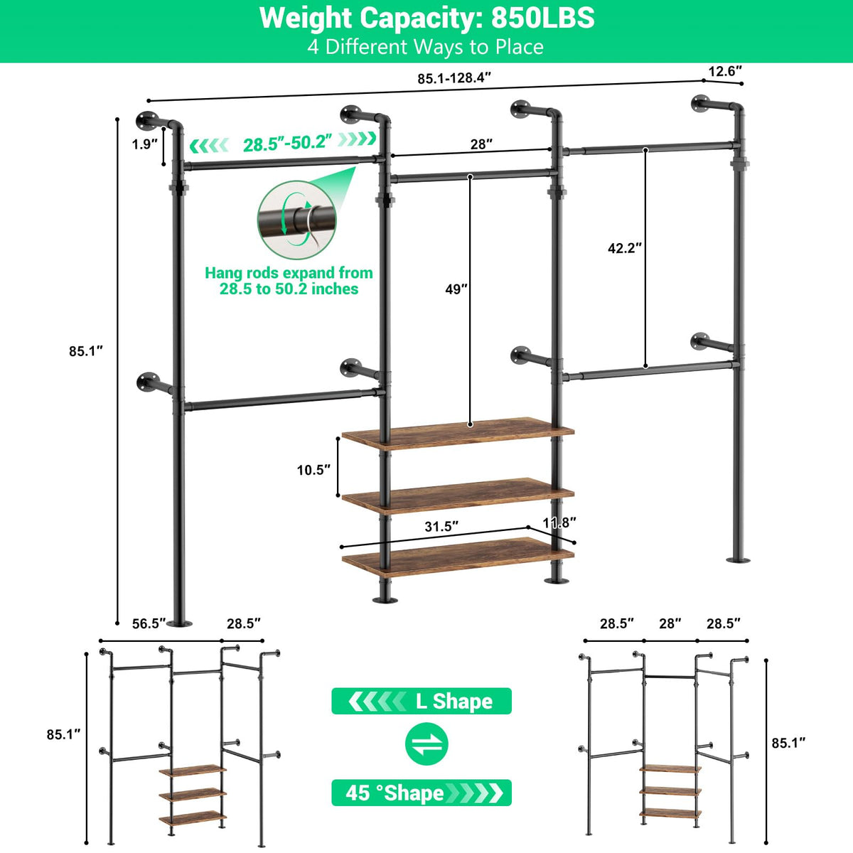 Expandable Industrial Pipe Clothing Rack