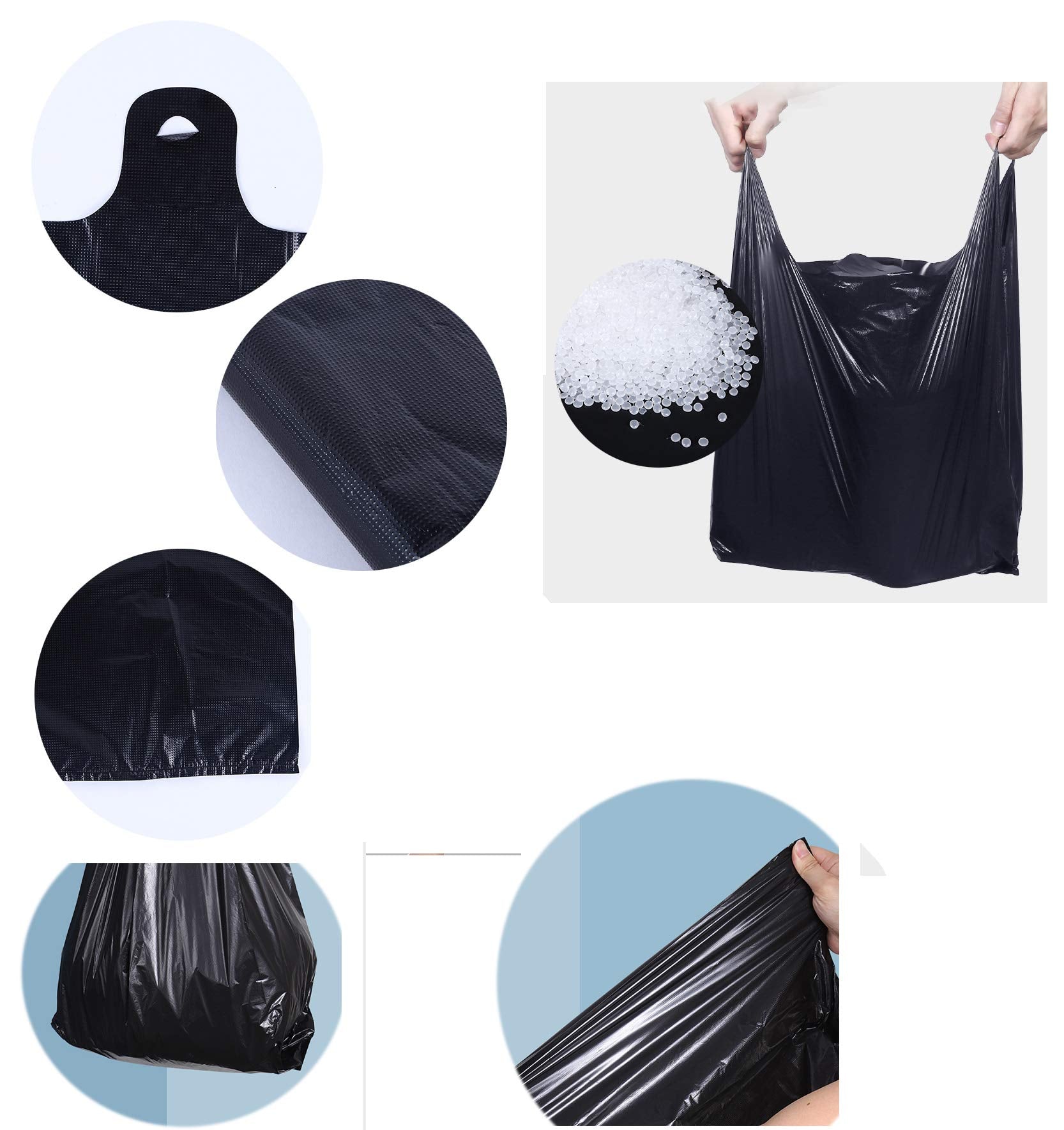 100 pcs Black Trash Bags with Handles (100 Count)