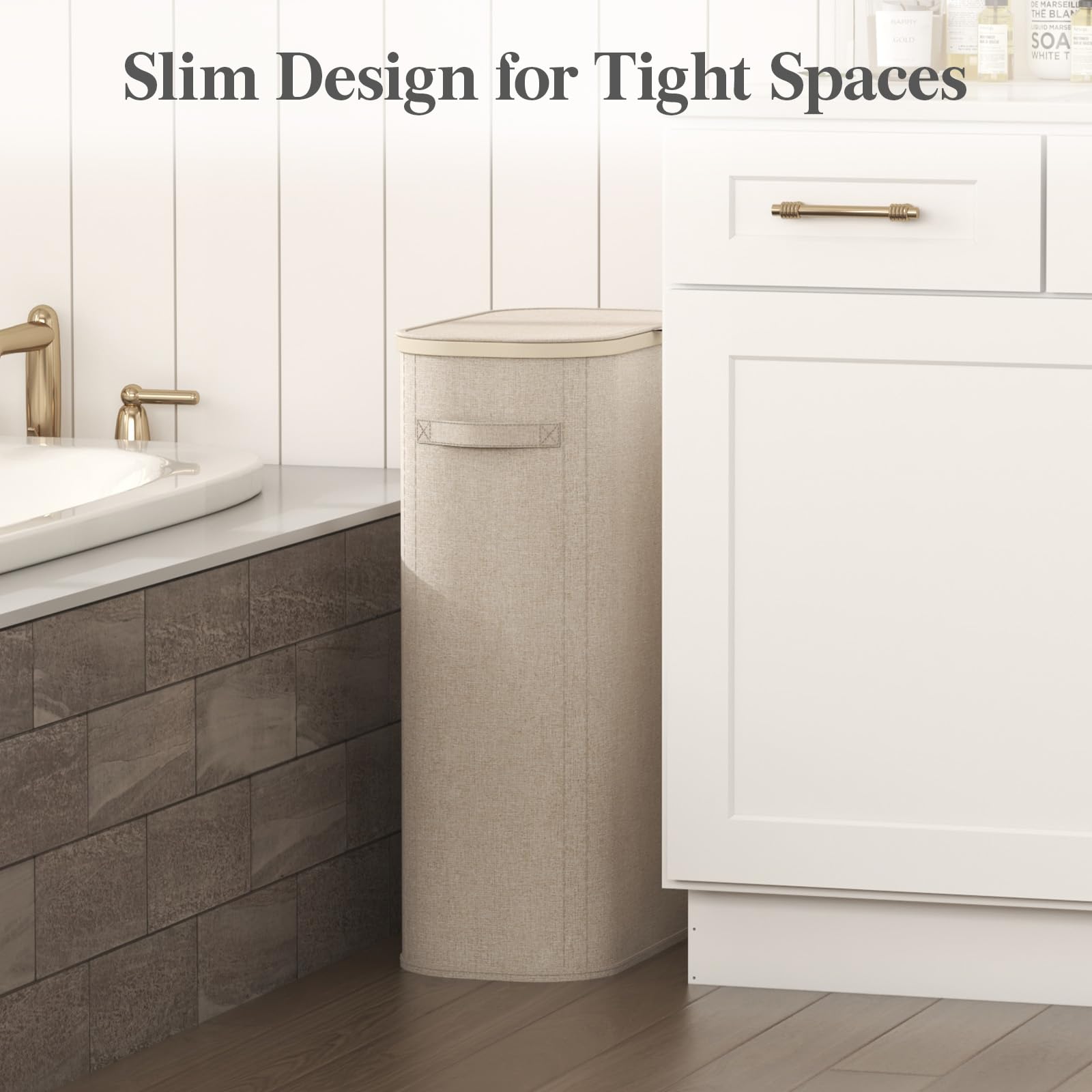 Slim Laundry Basket with Lid and Removable Bag