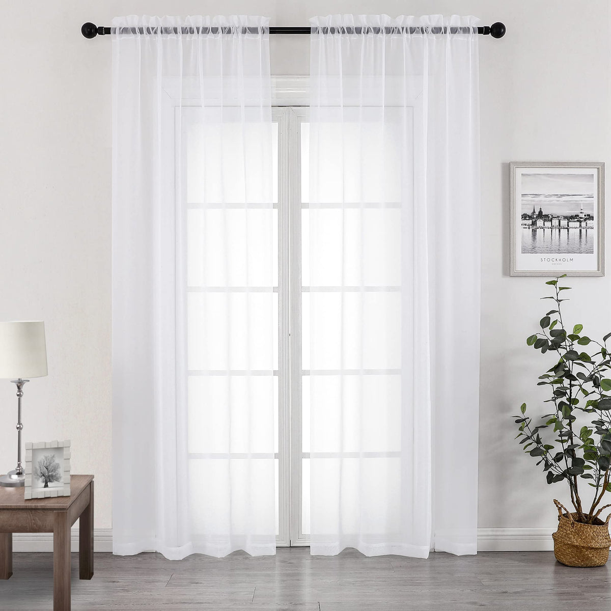 White Sheer Curtains 96 inches Long 2 Panels Set (2 Count)