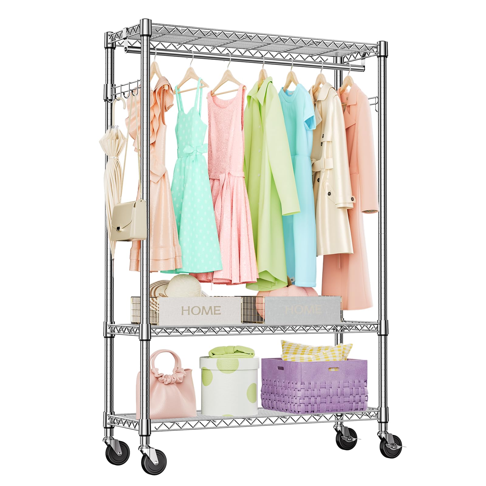 Heavy Duty Rolling Garment Rack Wire Clothes Rack for Hanging Clothes