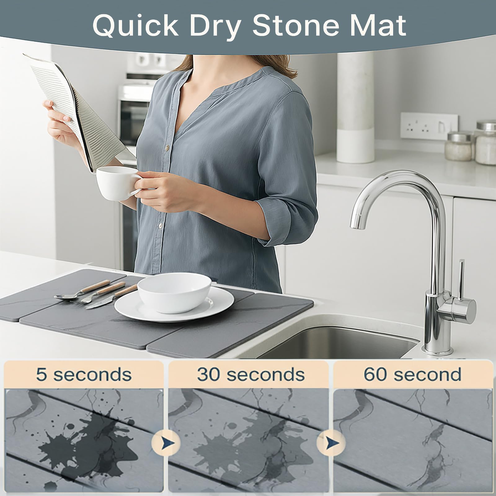 Stone Drying Mat for Kitchen Counter Dark Gray