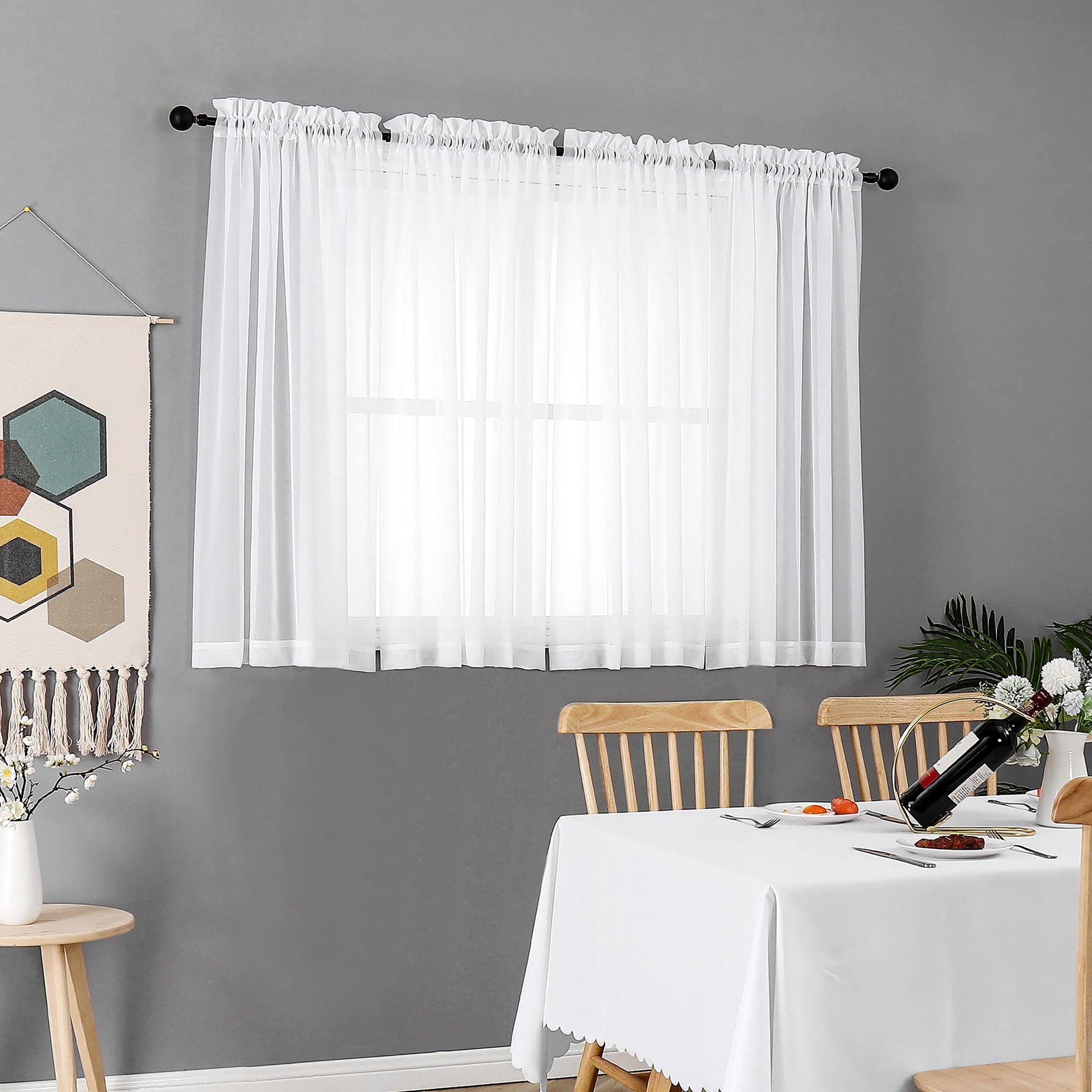 White Sheer Curtains 45 Inch Long 2 Panels