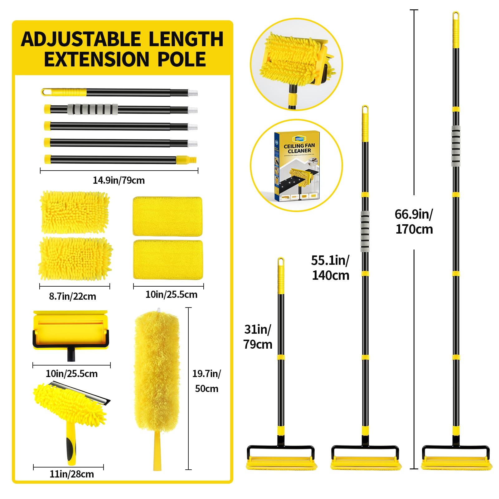 High Ceiling Fan Cleaner Duster for Fans Blades Cleaner with 78.7in Extension Pole Extra Long Handle Cleaning Tool