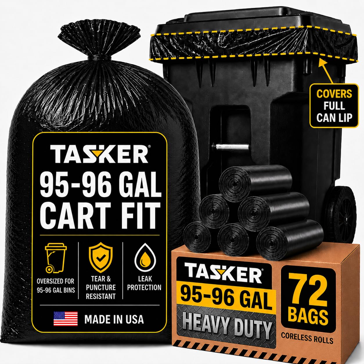 95 Gallon Trash Bags Heavy Duty (72 Count)