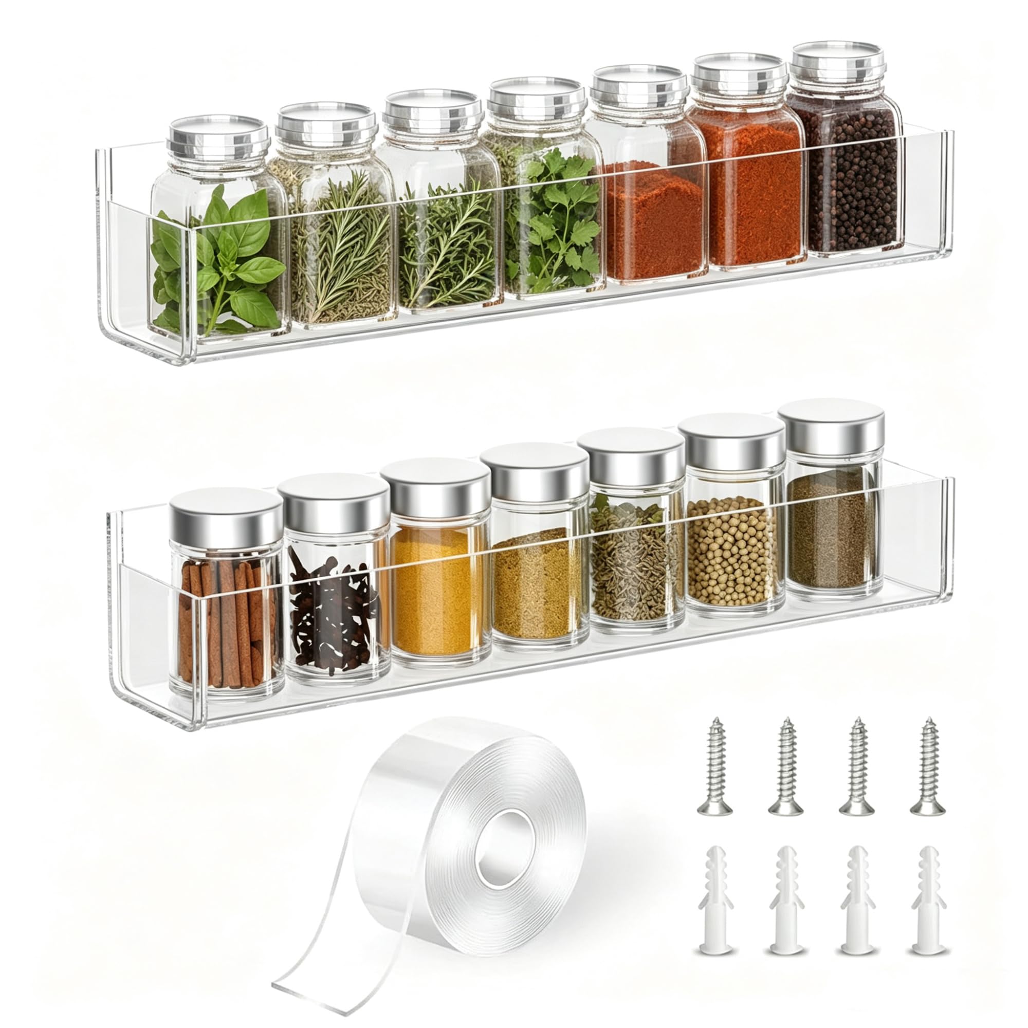 Adhesive Acrylic Spice Rack Organizer for Wall with Nano Double Sided Tape