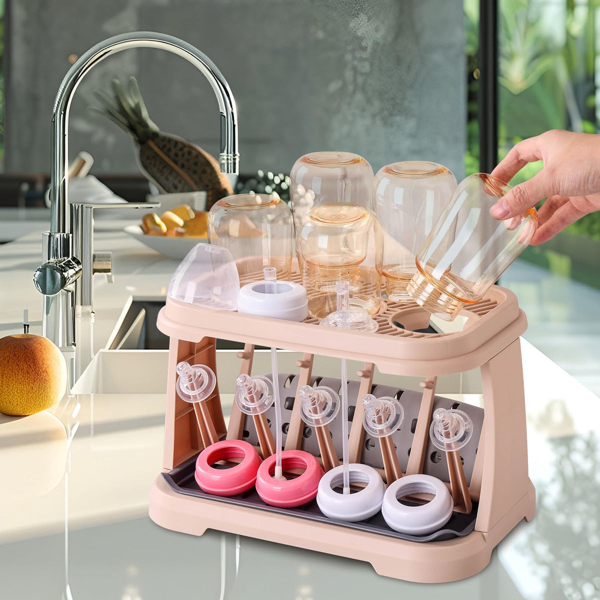 Baby Bottle Drying Rack with Brush & Dishwasher Basket