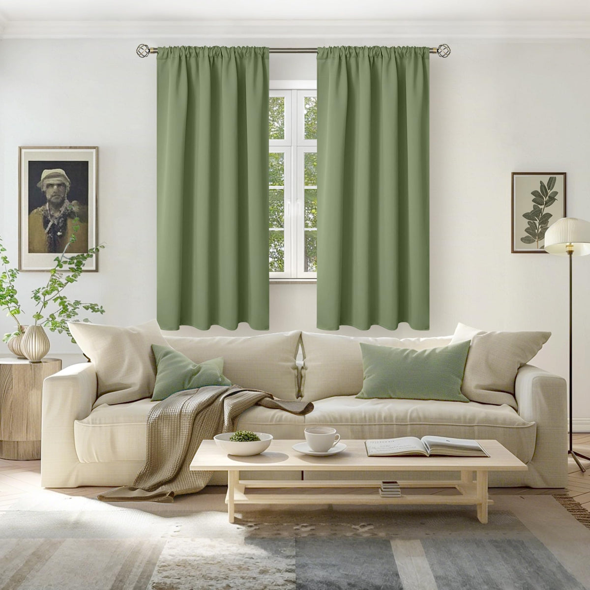 Olive Green Blackout Curtains for Bedroom 63 Inches Long (2 Count)