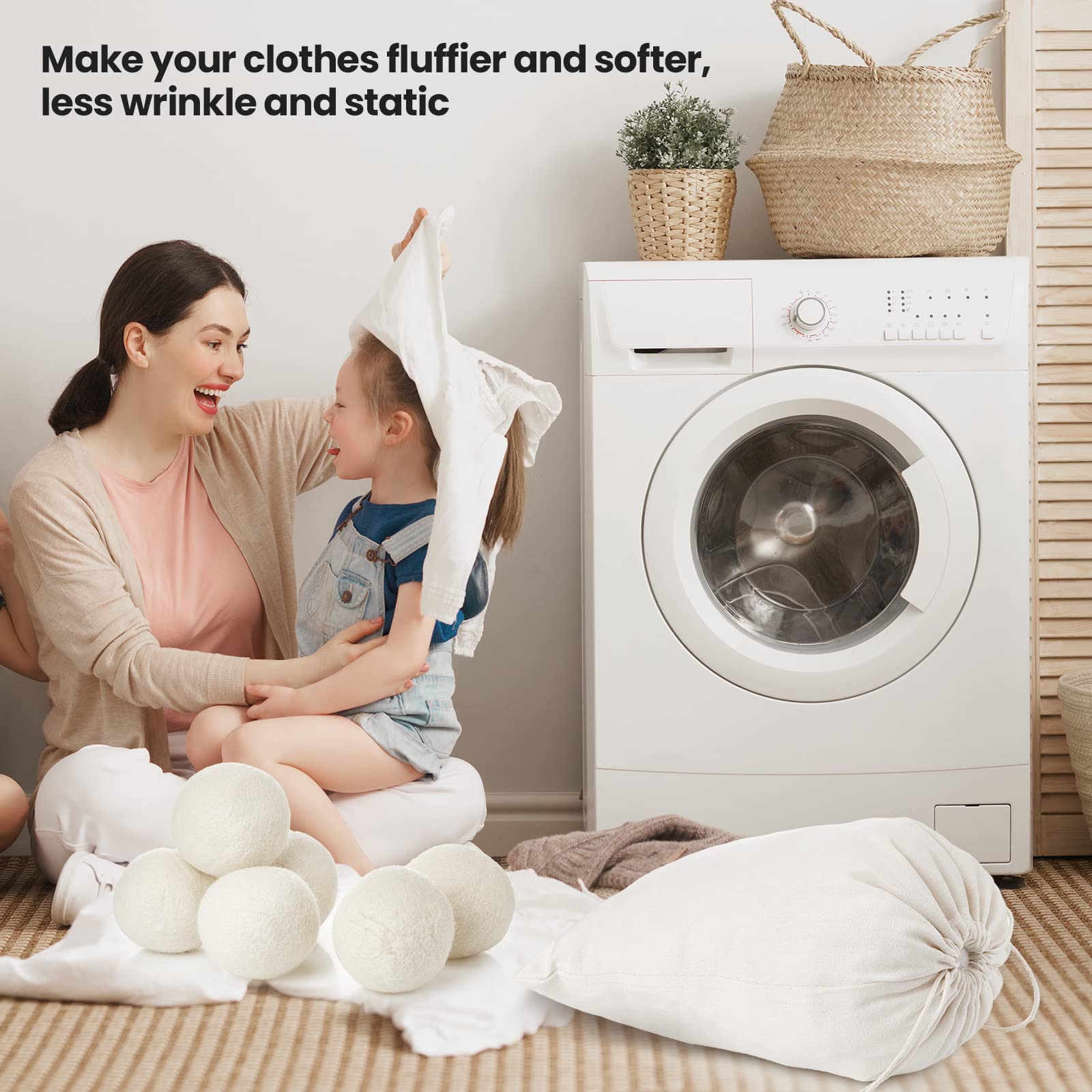 60 Pcs Wool Dryer Balls Set with Muslin Bags for Laundry (62 Count)