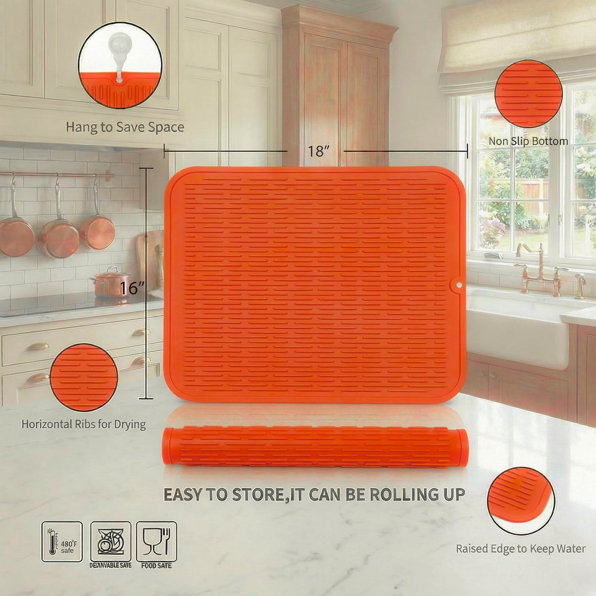 Silicone Dish Drying Mat for Multiple Usage