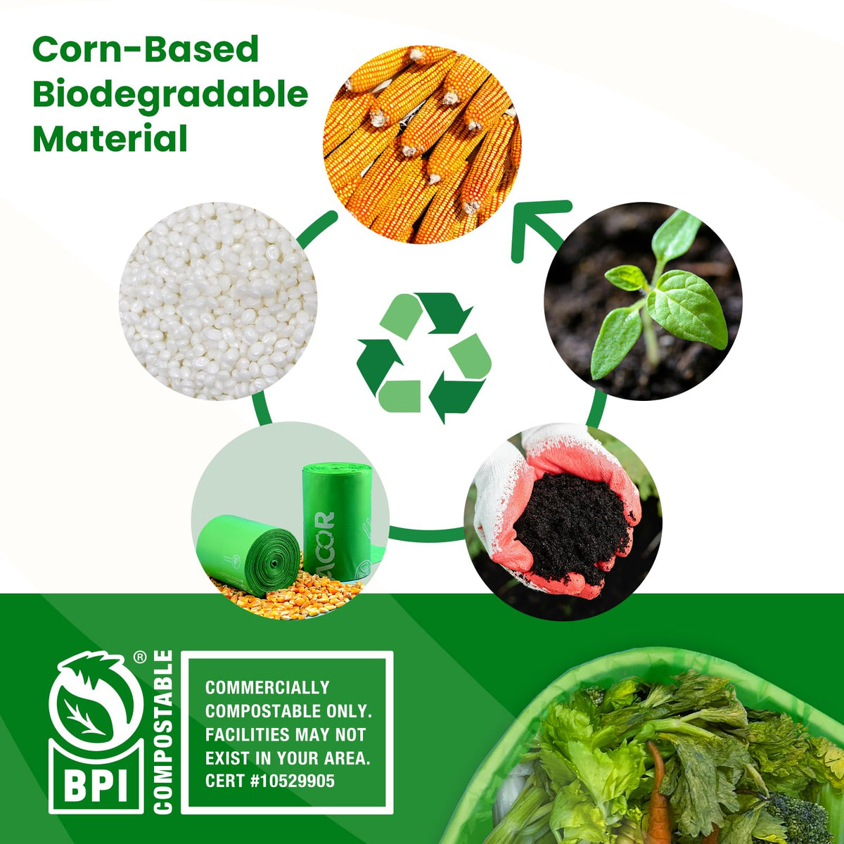 1.6 Gallon Compostable Food Scrap Bags Handle Tie for Kitchen Countertop Bin (50 Count)