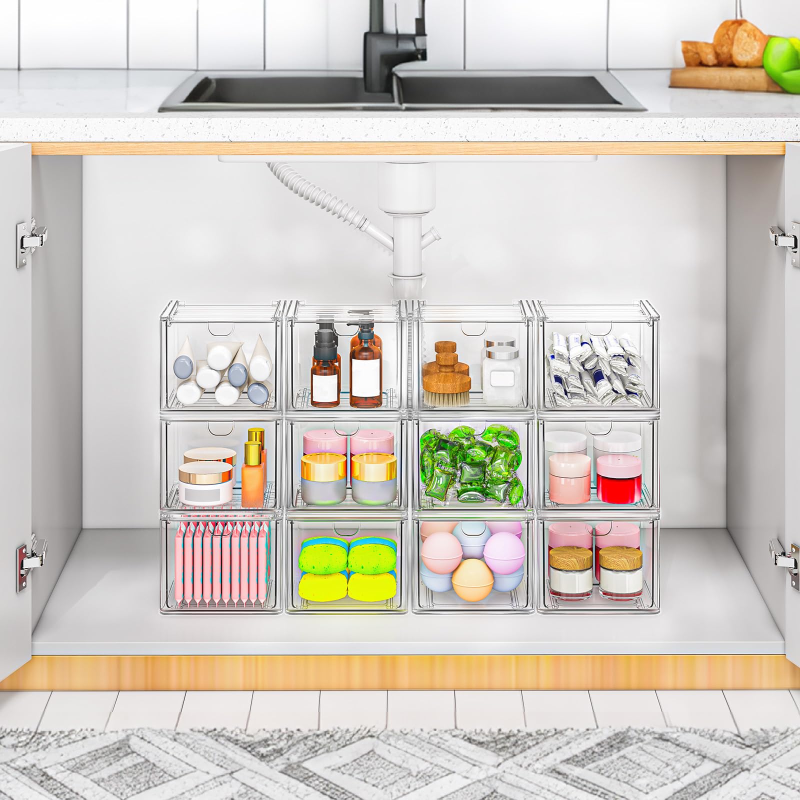 6 Pack Stackable Acrylic Storage Drawers (6 Count)