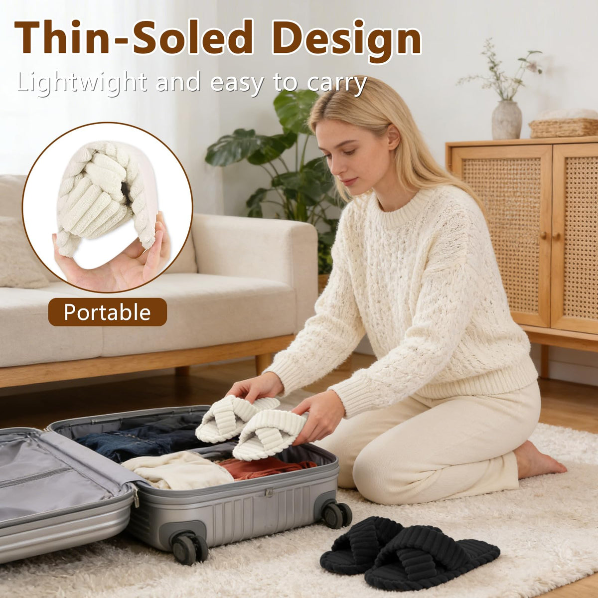 Women's Cozy Slippers Crossbands & Memory Foam