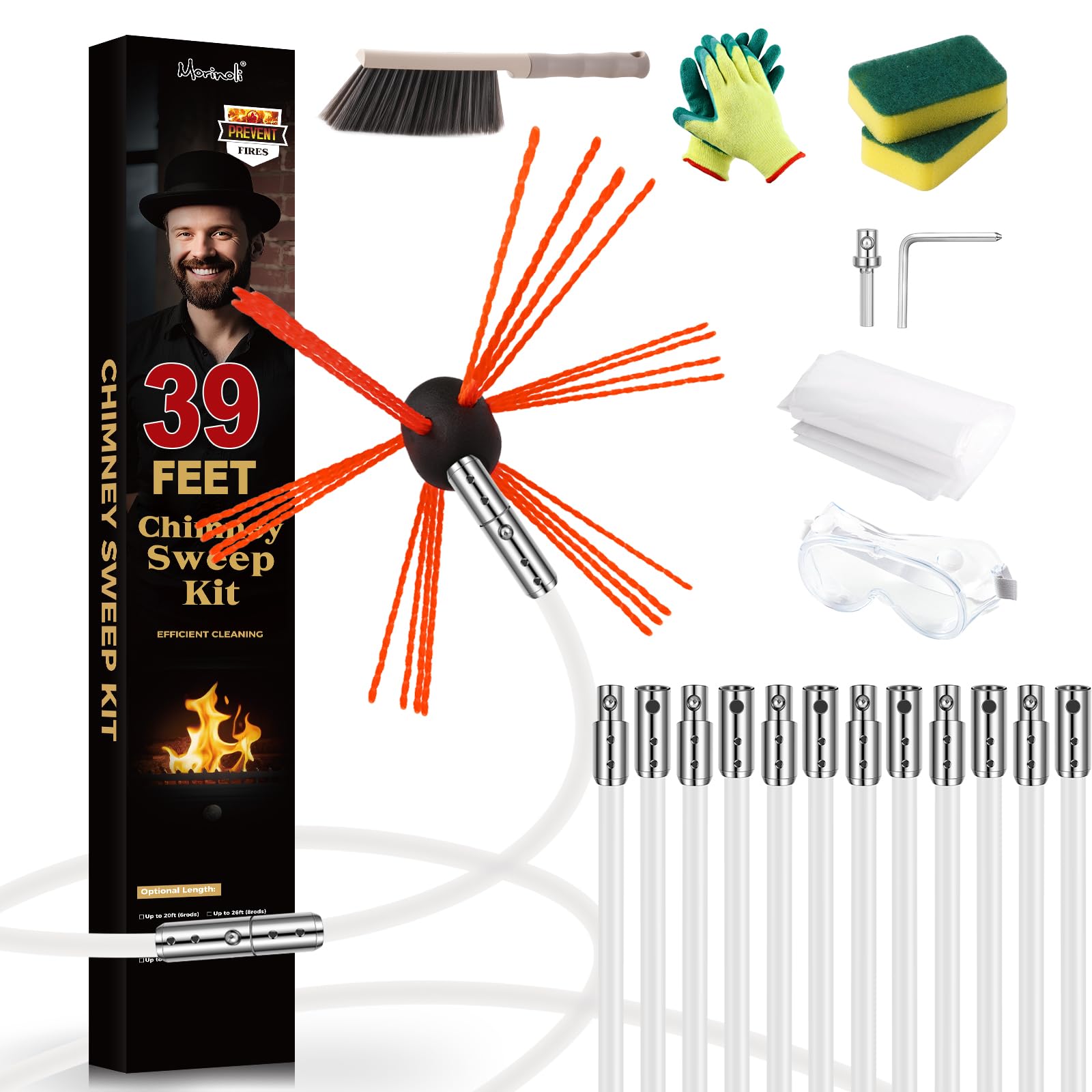 39 Feet Chimney Sweep Kit (12 Count)