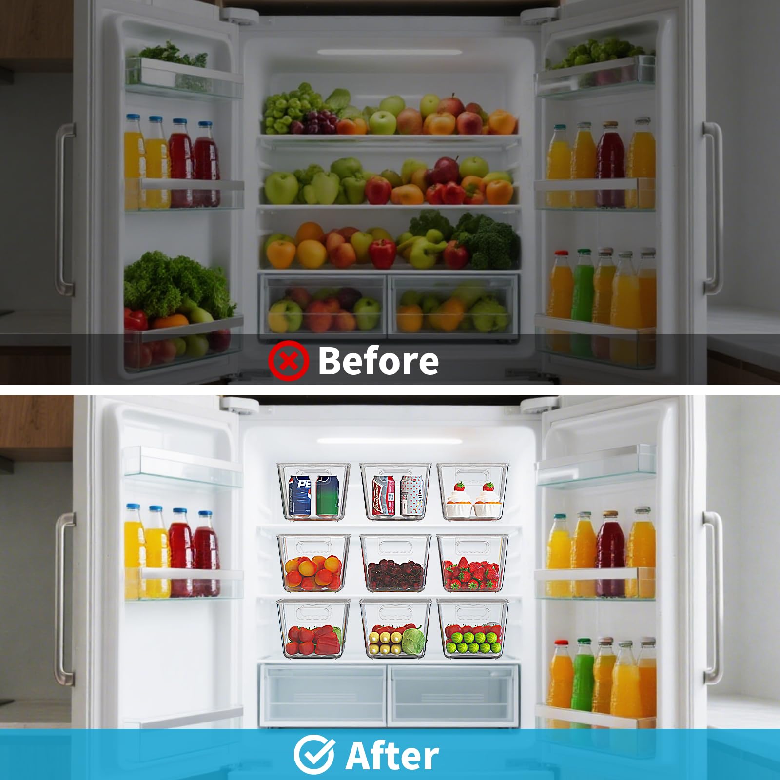 Clear Fridge Organizer with Handles & Lids