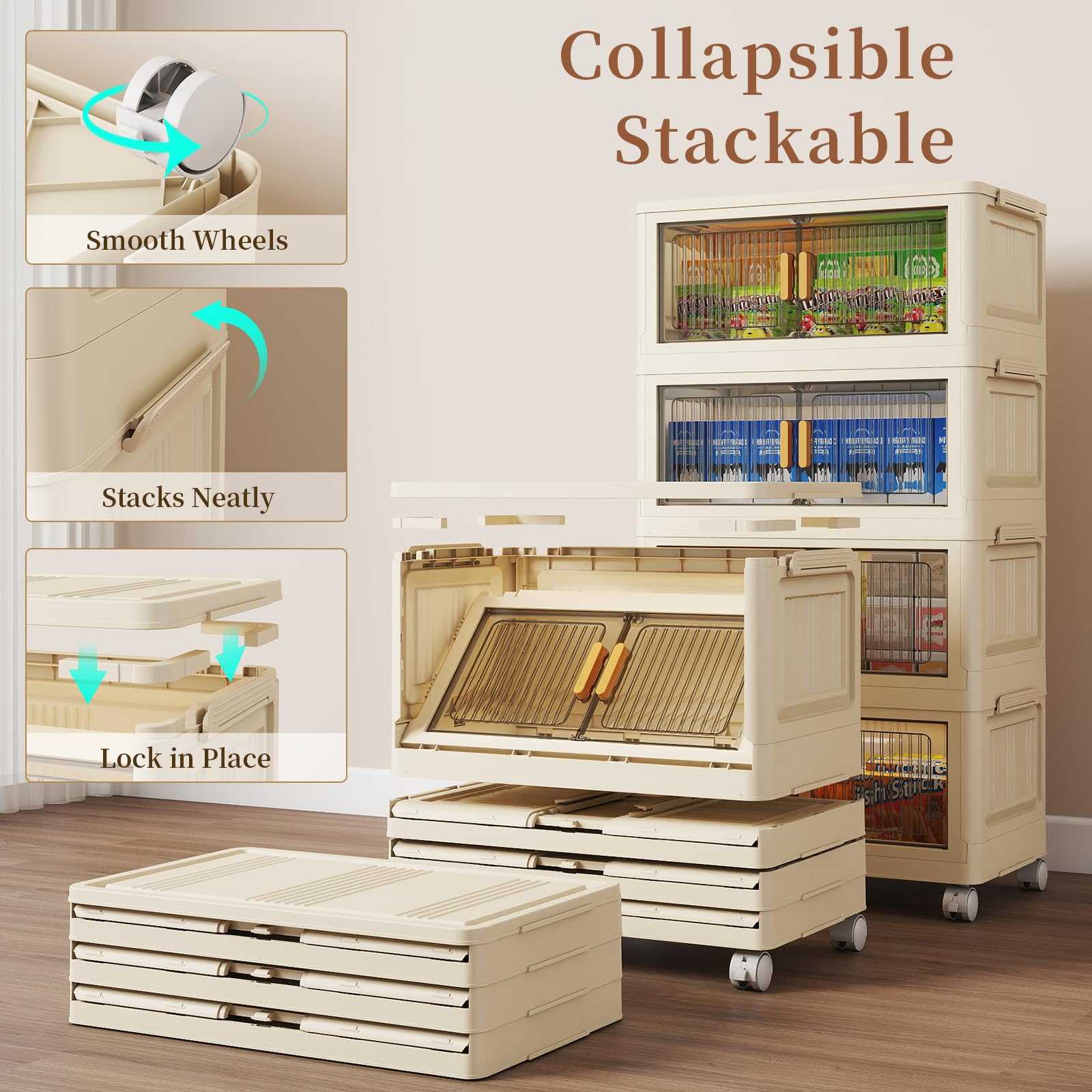 4 Tier Stackable Plastic Storage Bins with Lids 48QT (4 Count)