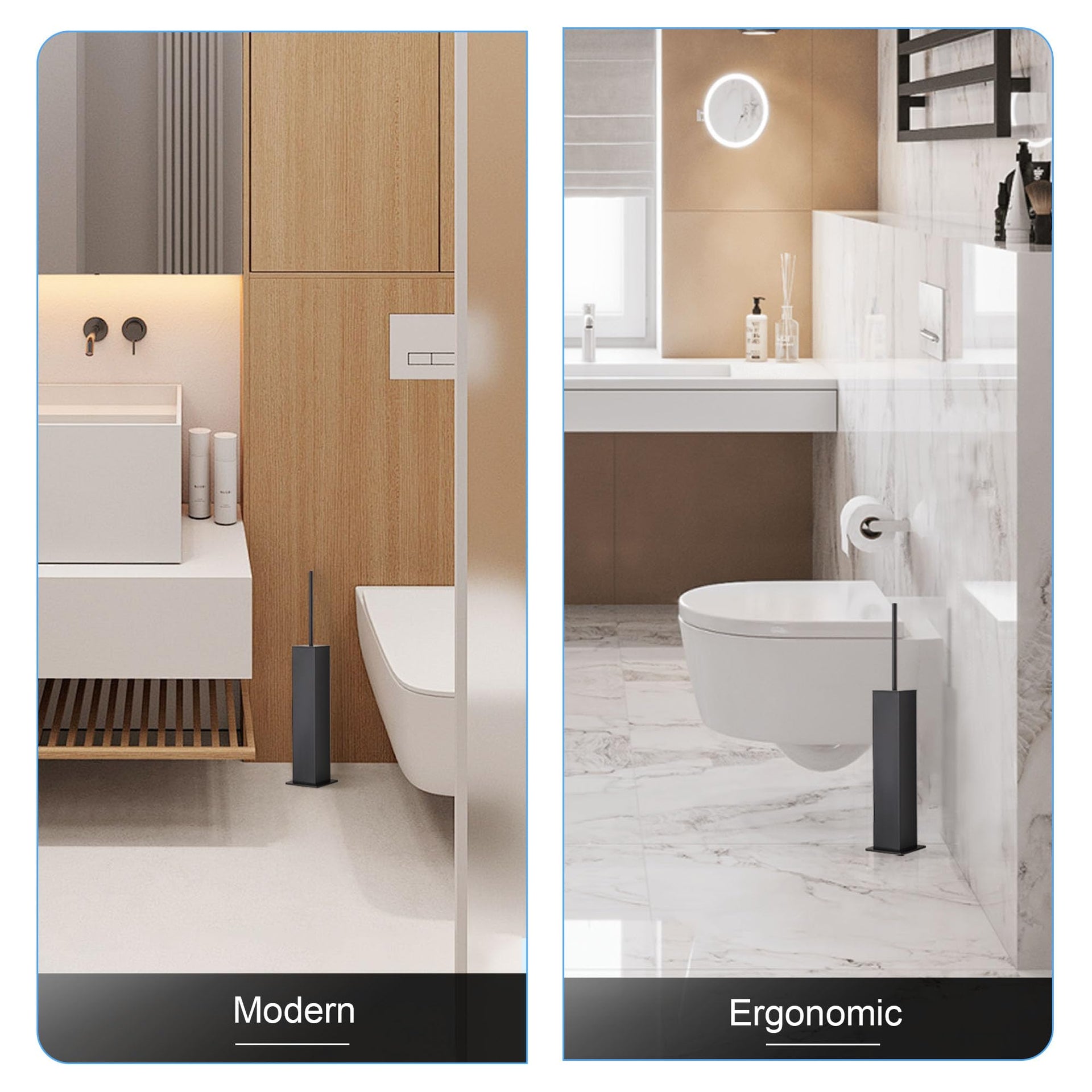 Toilet Brush and Holder Set Black Stainless Steel 304 Square Freestanding Toilet Brush for Bathroom