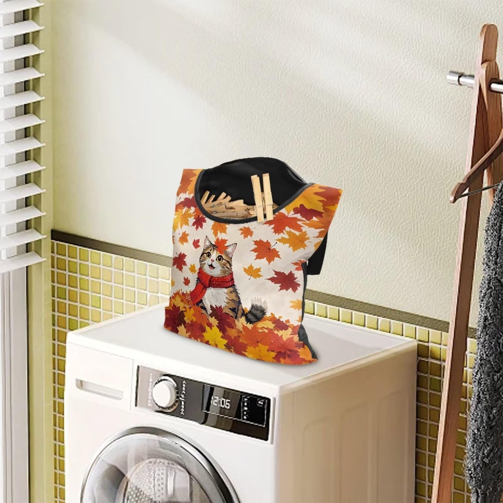 Fall Cat Clothespin Bag Space