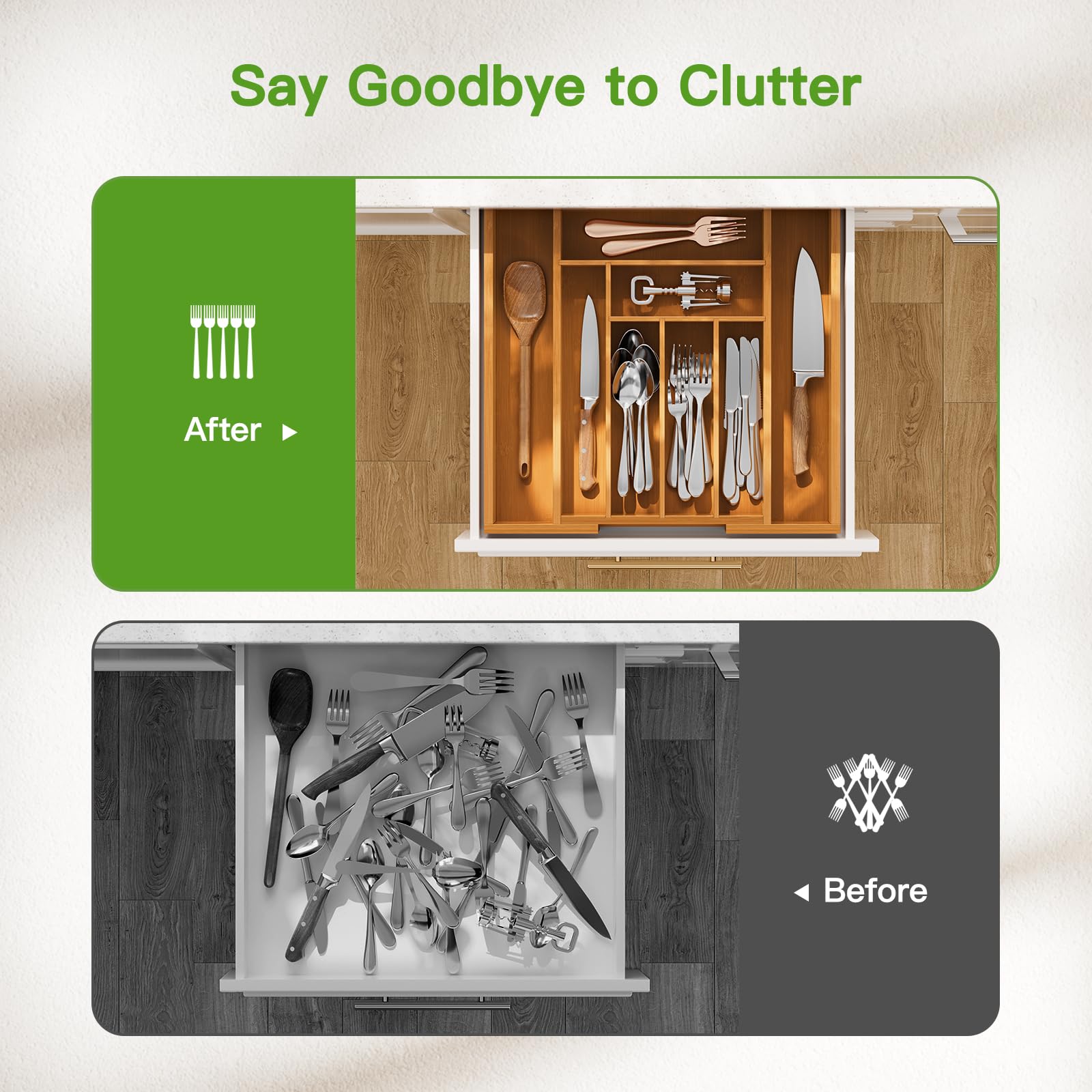 Bamboo Expandable Drawer Organizer for Utensils Holder