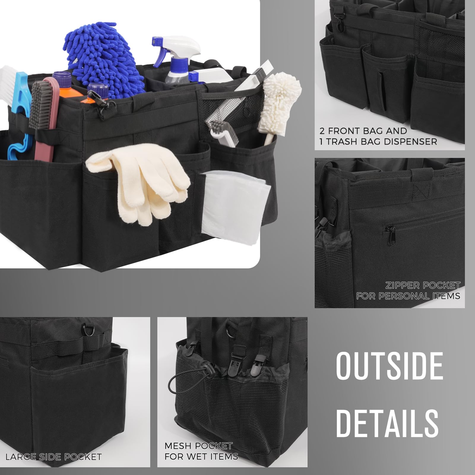 Wearable Cleaning Caddy Organizer with Handle & Shoulder Straps for Housekeepers