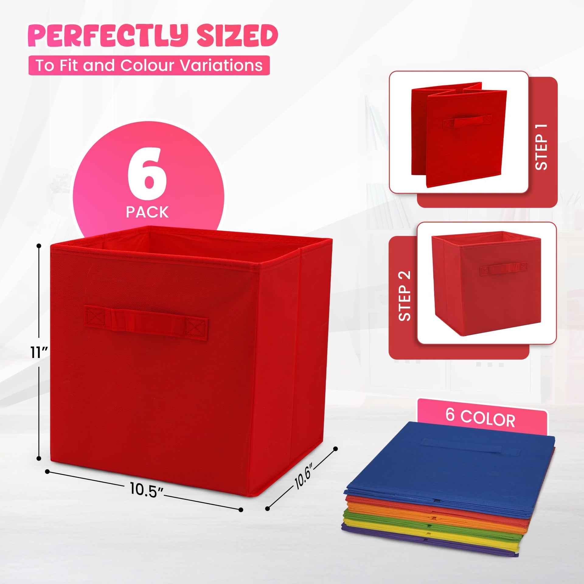 6 Packs 11 Inch Rainbow Color Storage Cube Bins (6 Count)