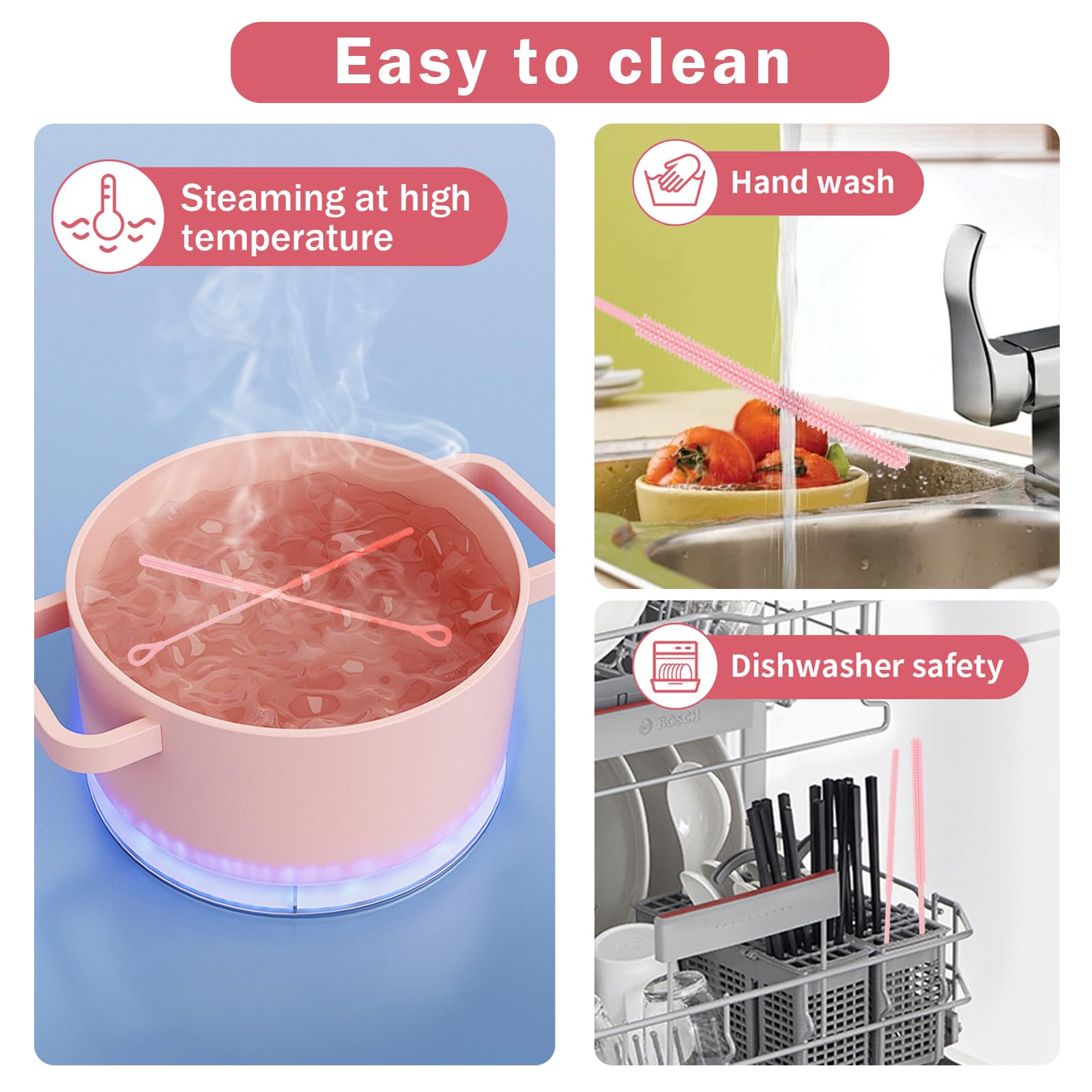 2Pcs Silicone Straw Cleaner Brush (2 Count)