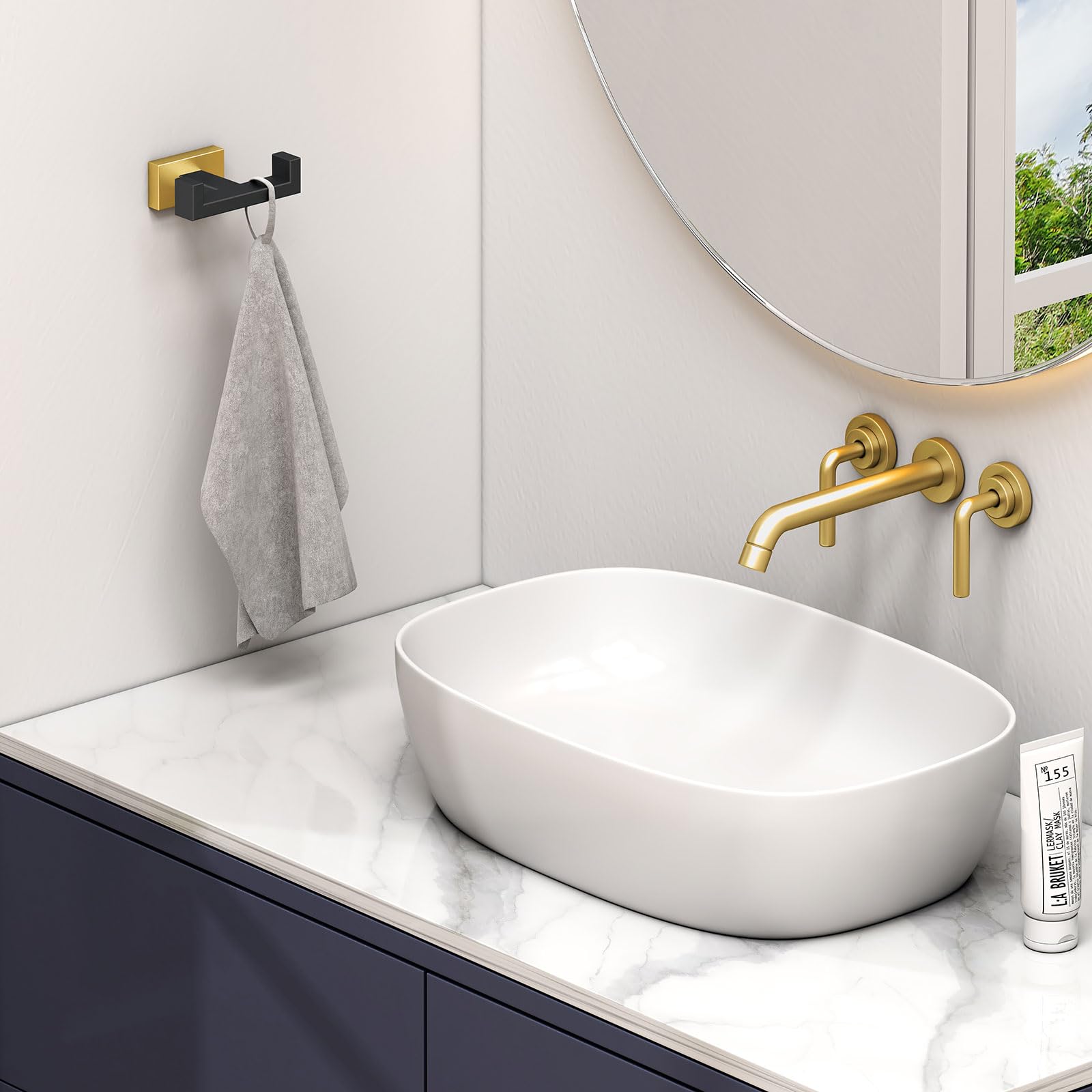 Double Towel Hook Black and Gold