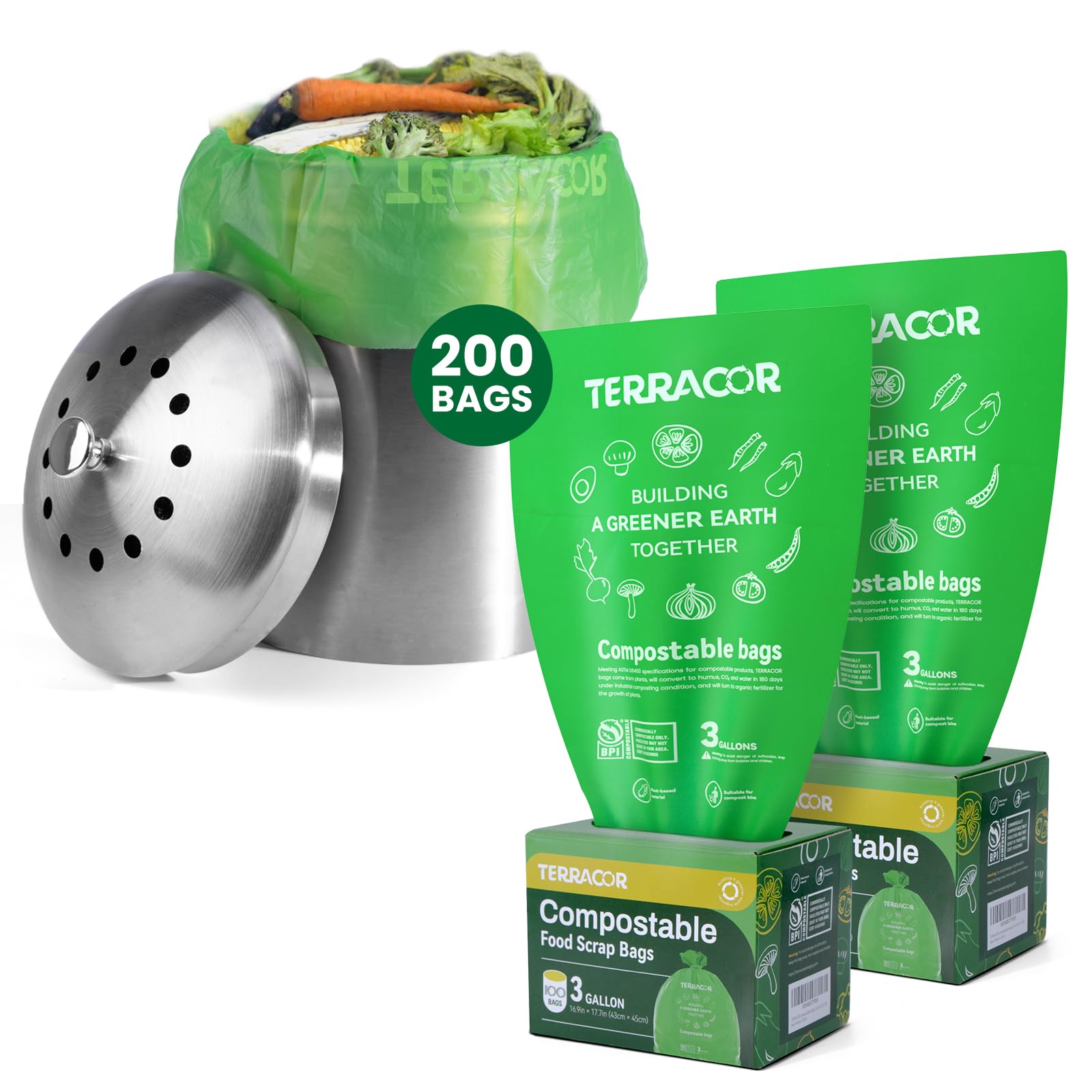 3 Gallon Compostable Trash Bags (200 Count)