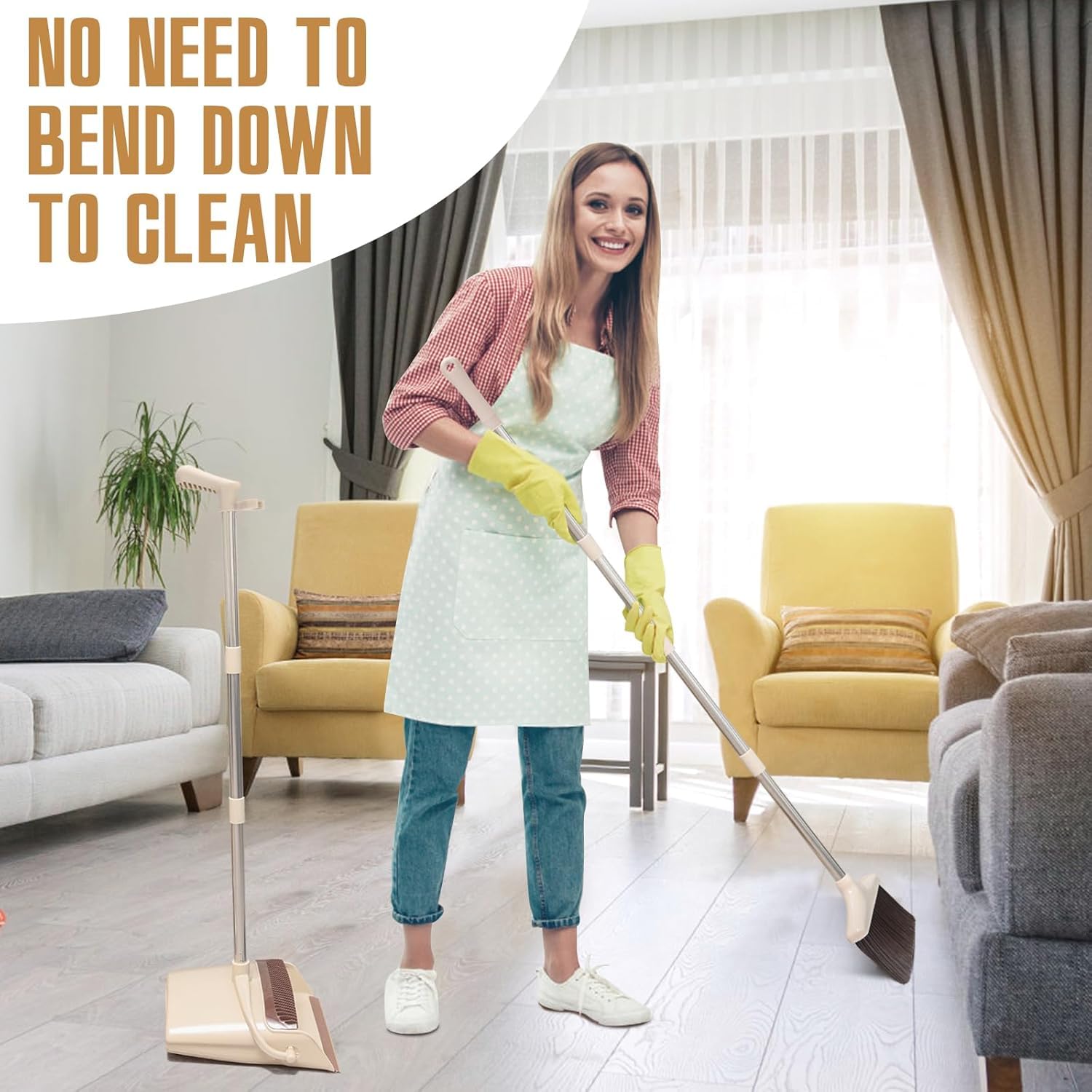 Broom and Dustpan Set with Long Handle