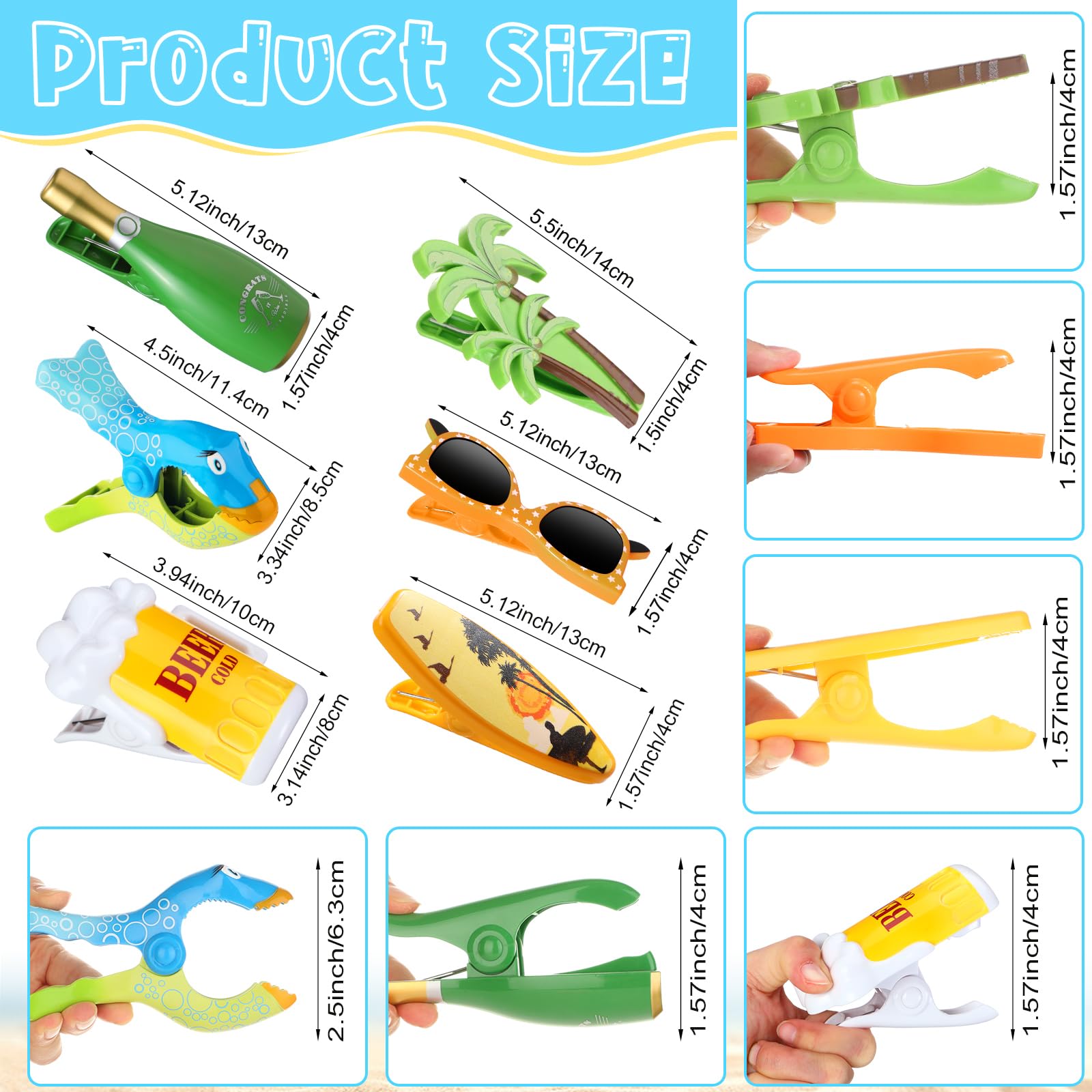 12 Pcs Beach Towel Clips Beach Chairs Clips Plastic Swimming Pool Towel Holders Jumbo Size Funny Clothespins for Patio Holiday Pool Blanket Decoration (12 Count)