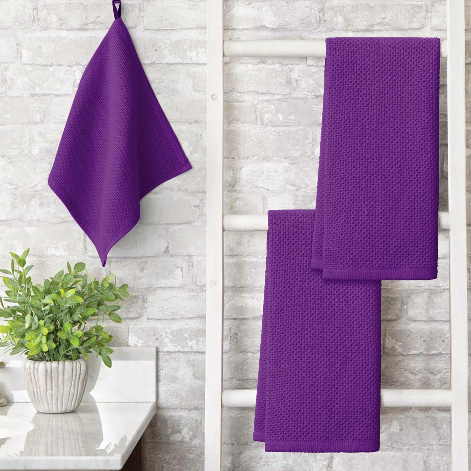 100% Cotton Purple Waffle Weave Kitchen Dish Cloths (4 Count)