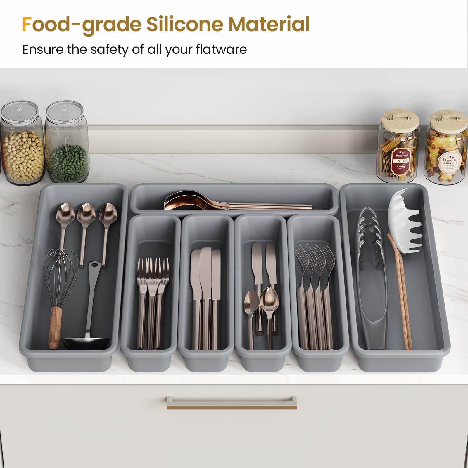 7 Pack Silicone Silverware Drawer Organizer (7 Count)