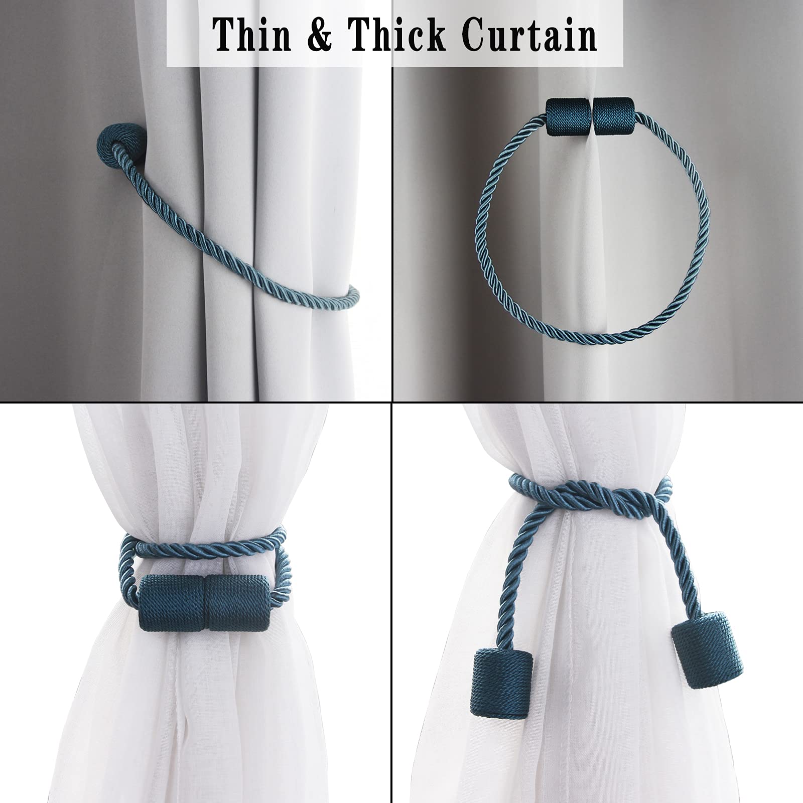 2 Pack Strong Magnetic Curtain Tiebacks Outdoor Elegant Decorative Tie Backs Modern Rope Tiebacks for Drapes Window Curtain Holdbacks for Draperies (2 Count)