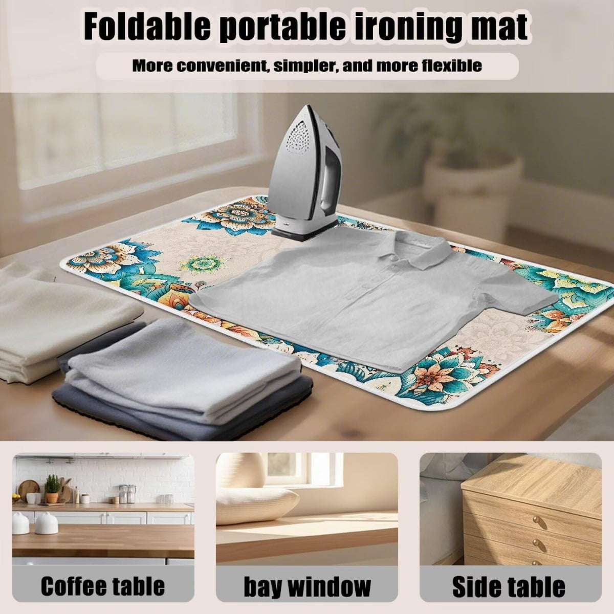 Bohemian Folding Ironing Mat Heat and Steam Resistant Dragonfly Ironing Pad 32 x 16 Inch Foldable Iron Mat for Table Top Washer