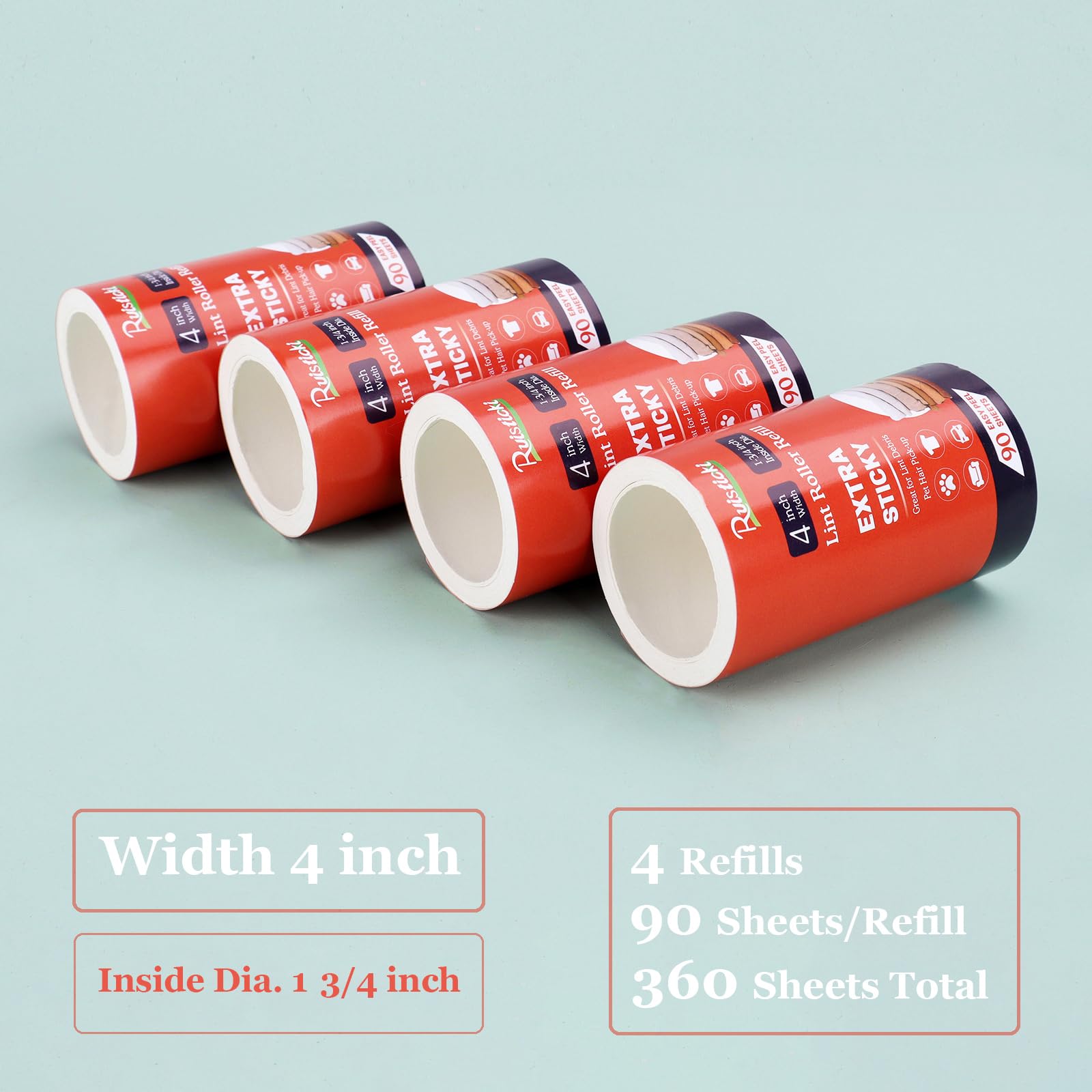 4 inch Lint Roller Refills Only for Scotch Brite (360 Sheets Total)