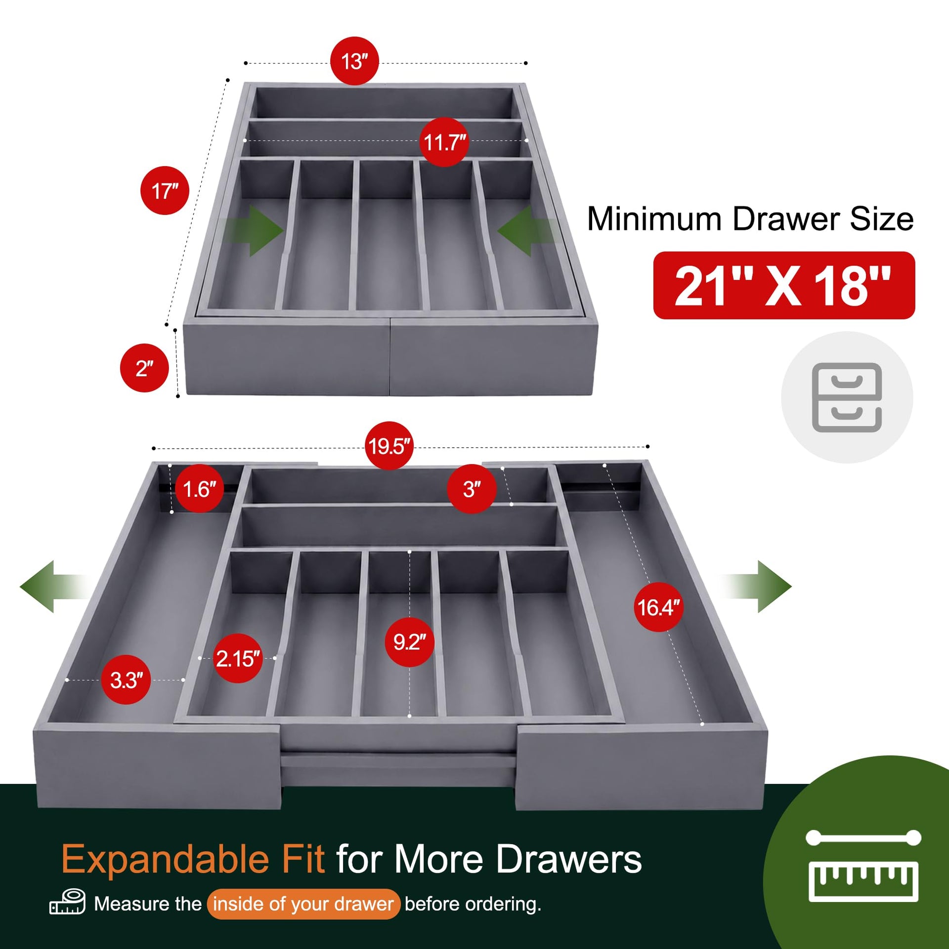 Large Premium Bamboo Silverware Organizer