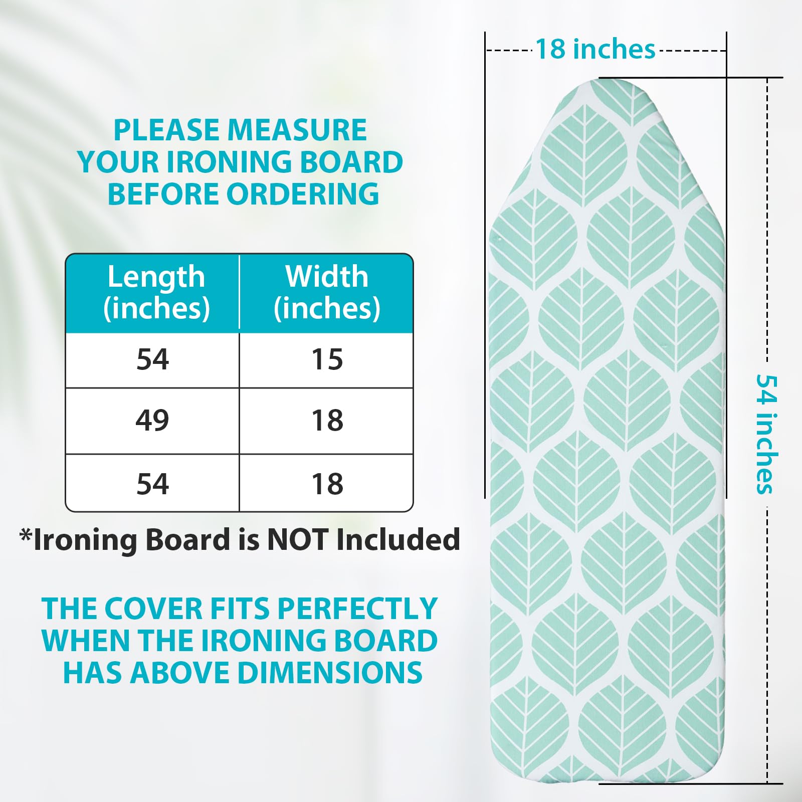 Extra Wide Ironing Board Cover with Padding 18 x 54 inch Heat Reflective with Hook and Loop Fasteners