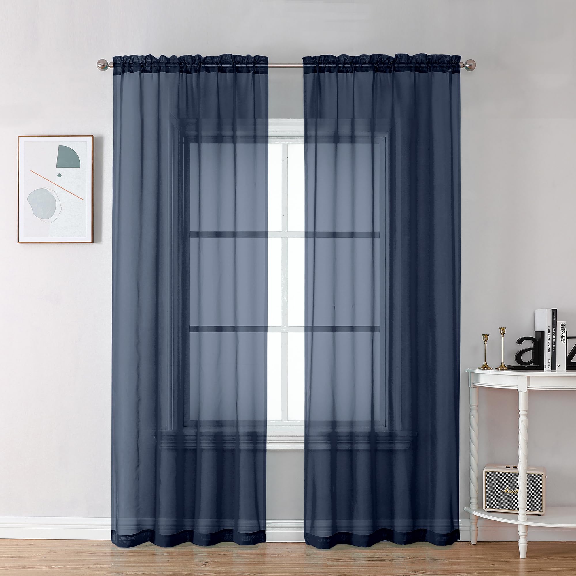 Navy Blue Sheer Curtains 78 Inches Long 2 Panels Set for Living Room (2 Count)