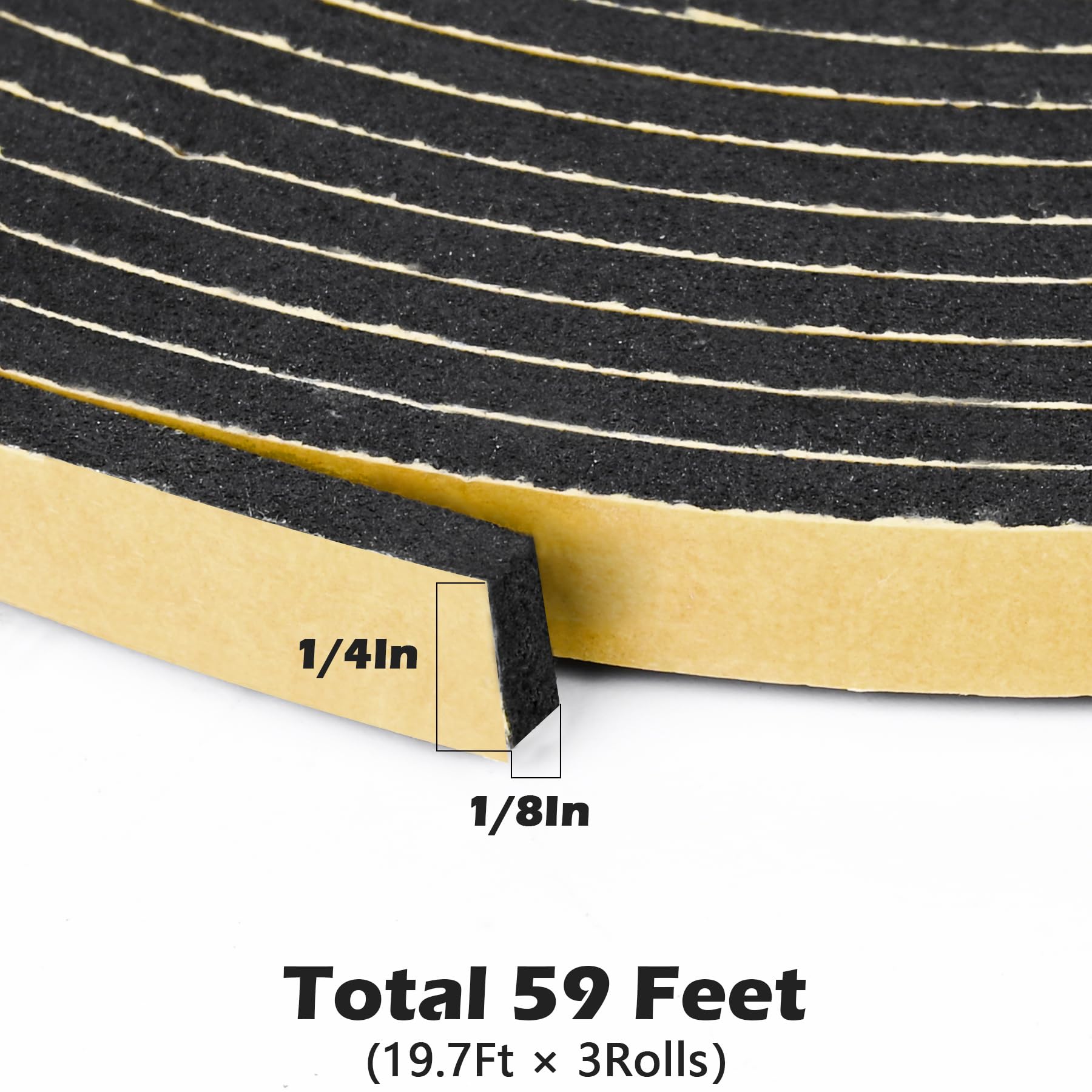 Black Door Window Weather Stripping Self Adhesive Foam Tape High Density Foam Sealing Strip Window Insulation Weatherproof Gasket Tape 1 (59.1 Foot)