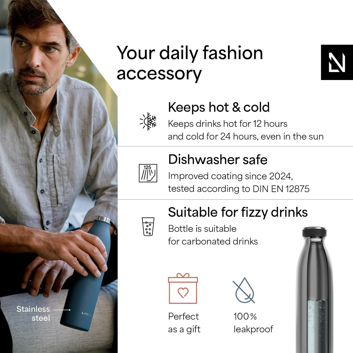 Stainless Steel Insulated Water Bottle 12oz 17oz 25oz 34oz 51oz