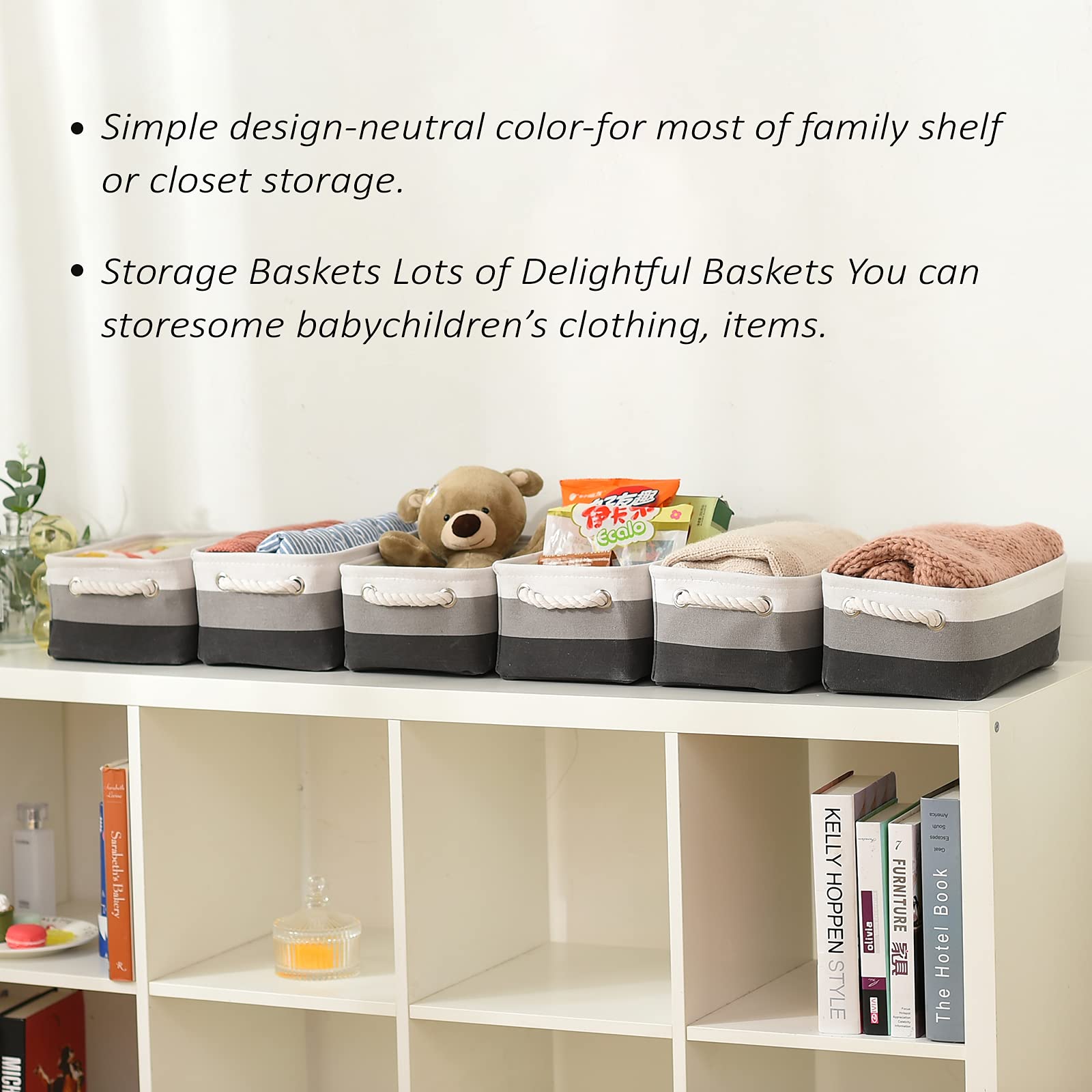 Small Fabric Storage Baskets for Organizing [6 Pack] Closet Storage Bin Foldable Storage Baskets for Shelf Canvas Storage Bins Decorative Basket with Handles (6 Count)
