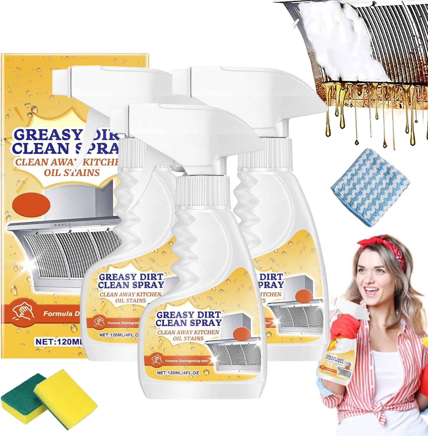 Multifunctional Powerful Kitchen Foam Cleaner, Rotateepic Foam Cleaner, Greasy Dirt Clean Spray, All-Purpose Heavy Duty Degreaser Cleaning Spray for Oven, Stove and Range Hood (3pcs) - ModHome Supplies