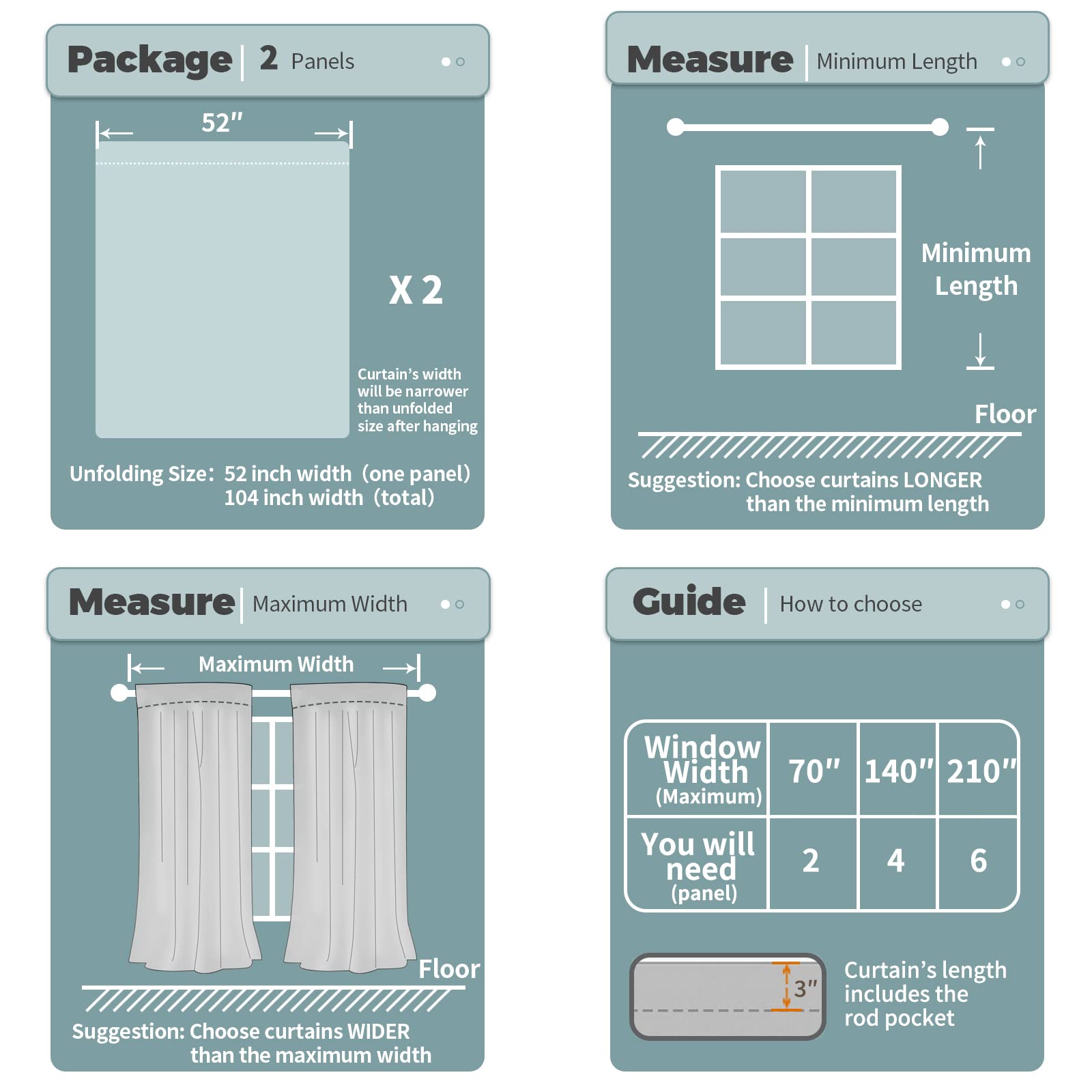 Rod Pocket Blackout Curtains for Bedroom (2 Count)