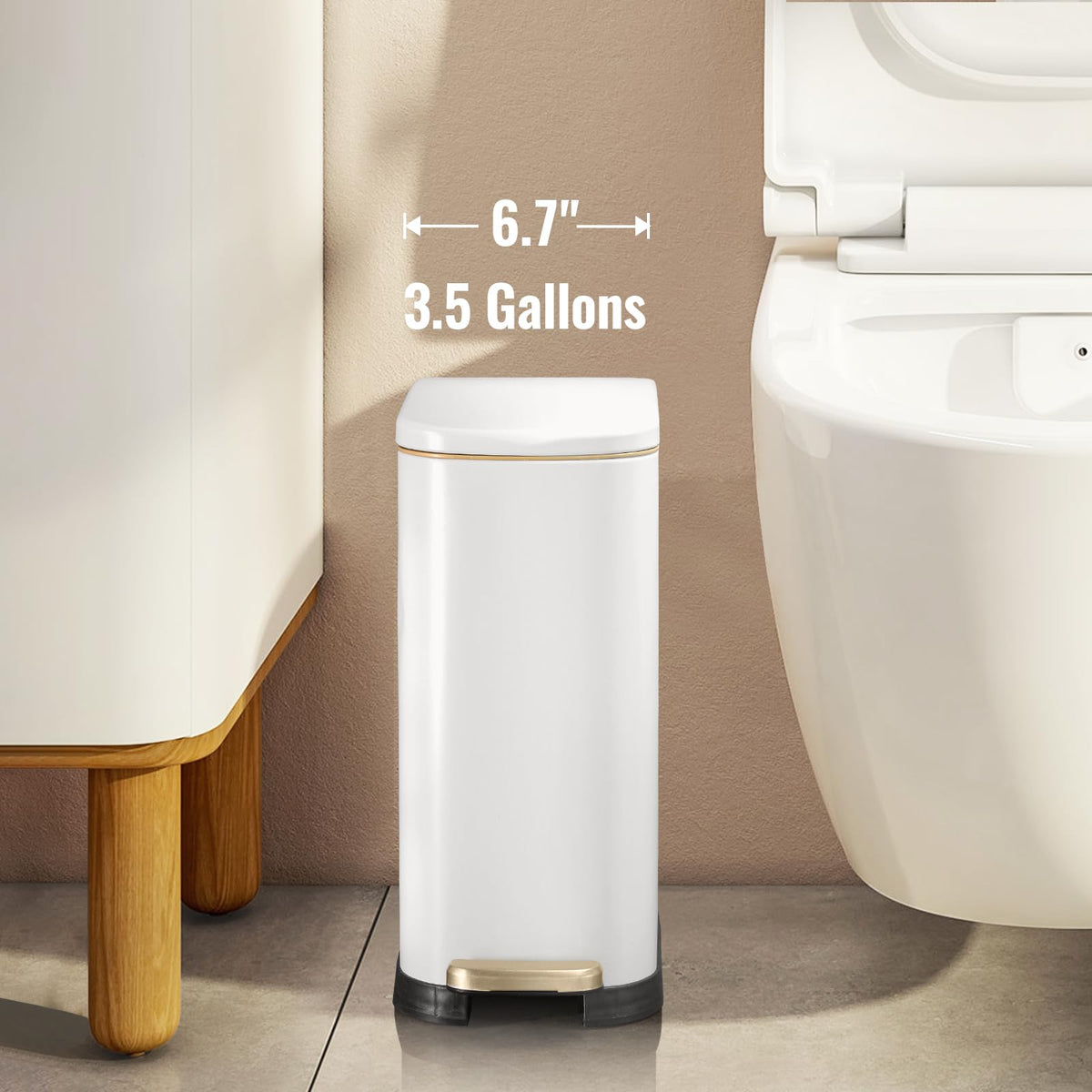 Bathroom Trash Can with Soft Close Lid 3.5 Gallon Matte White