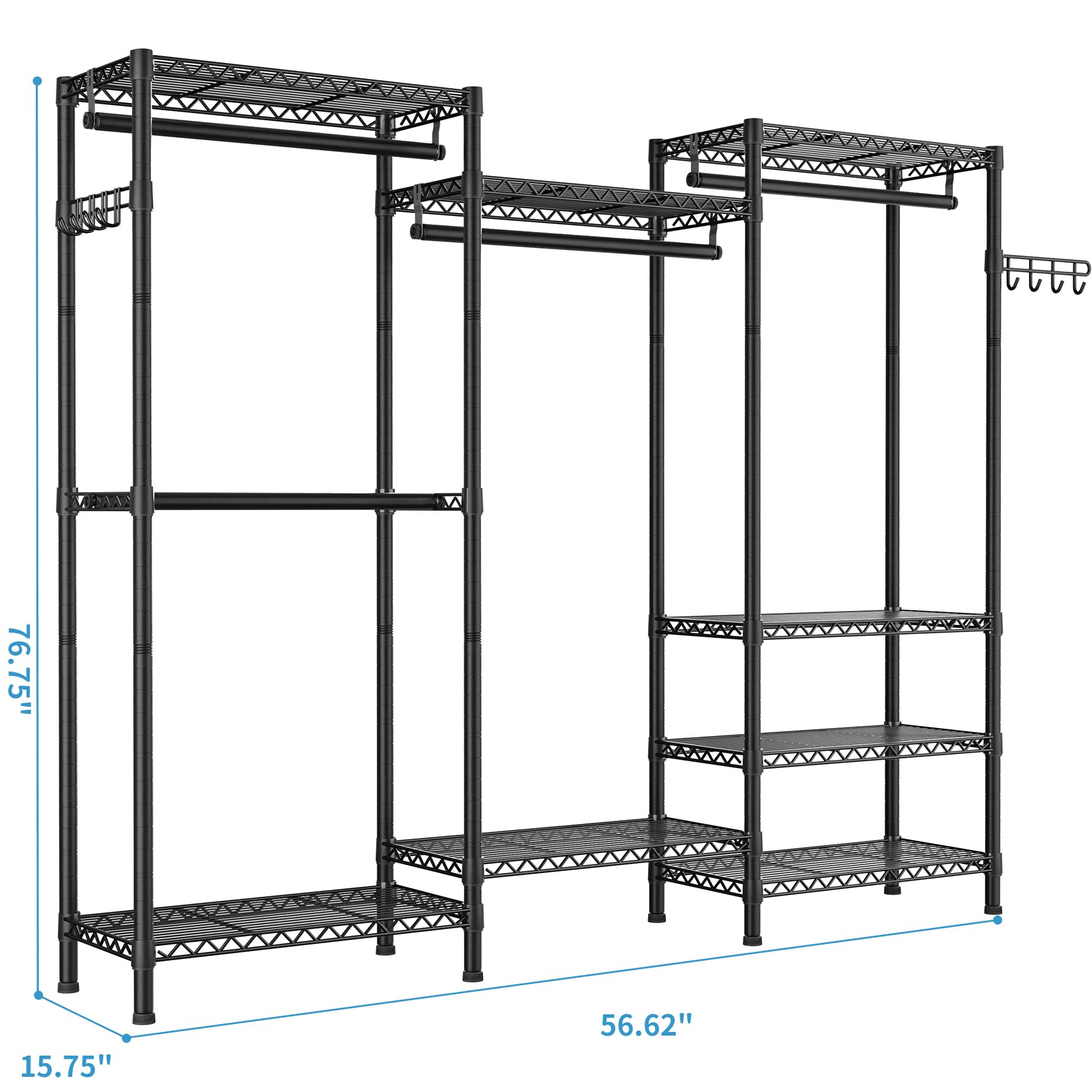 Heavy Duty Clothes Rack Metal Wardrobe with Adjustable Wire Shelves