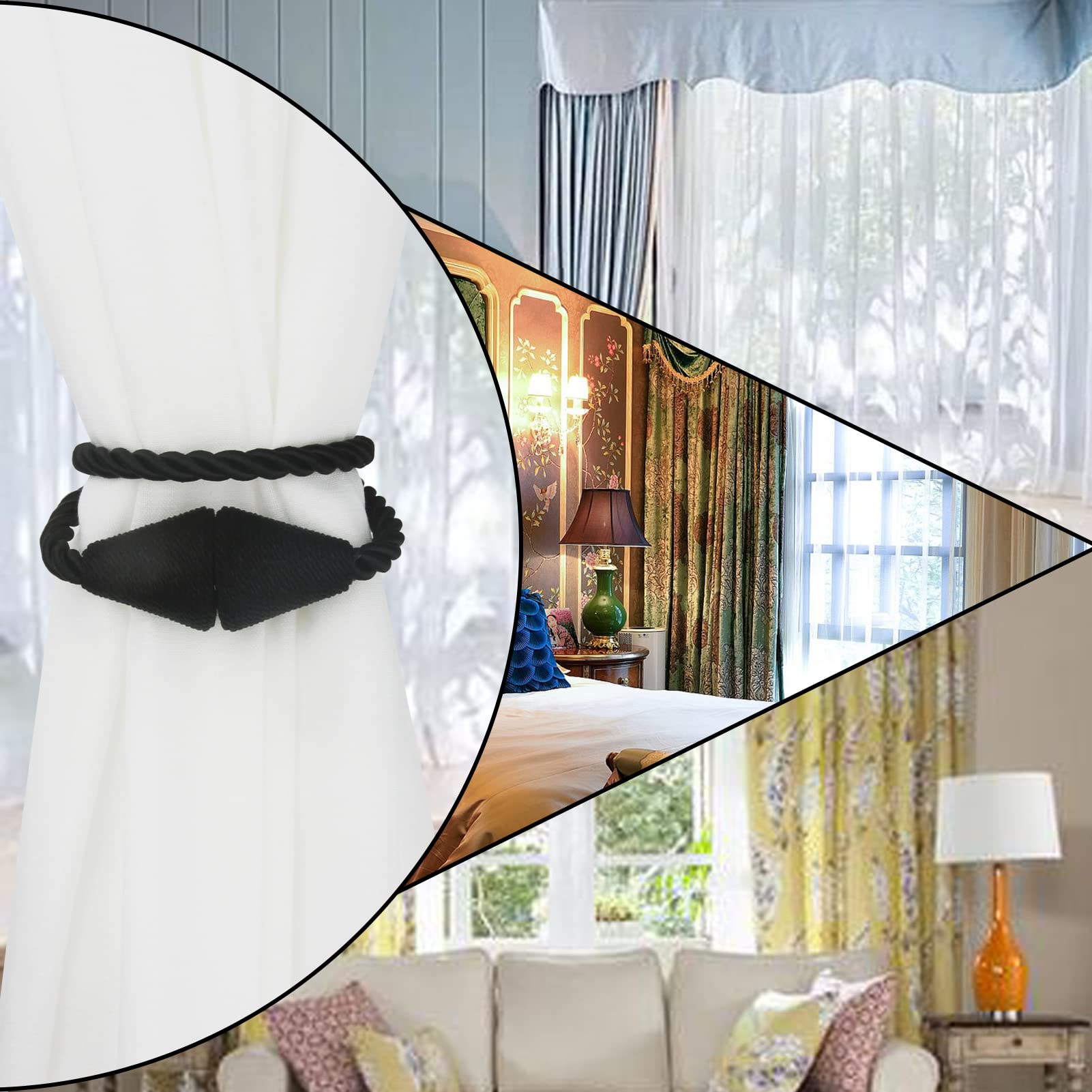 2 Pack Magnetic Curtain Tiebacks Rope Modern Handmade Curtain Tie Backs Decorative Drapes Weave Holdbacks for Window Décor