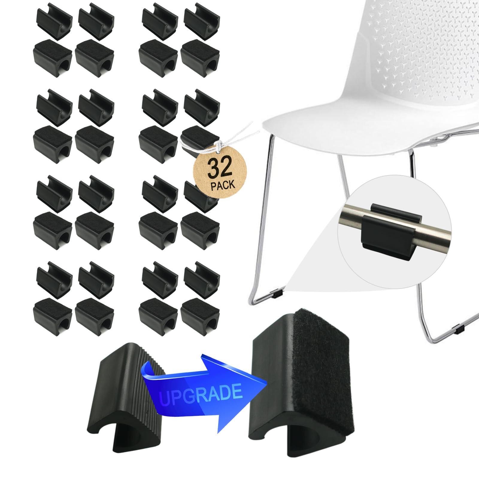 Rectangle U Shaped Sled Chair Leg Tips Cap with Felt Pads (32 Count)