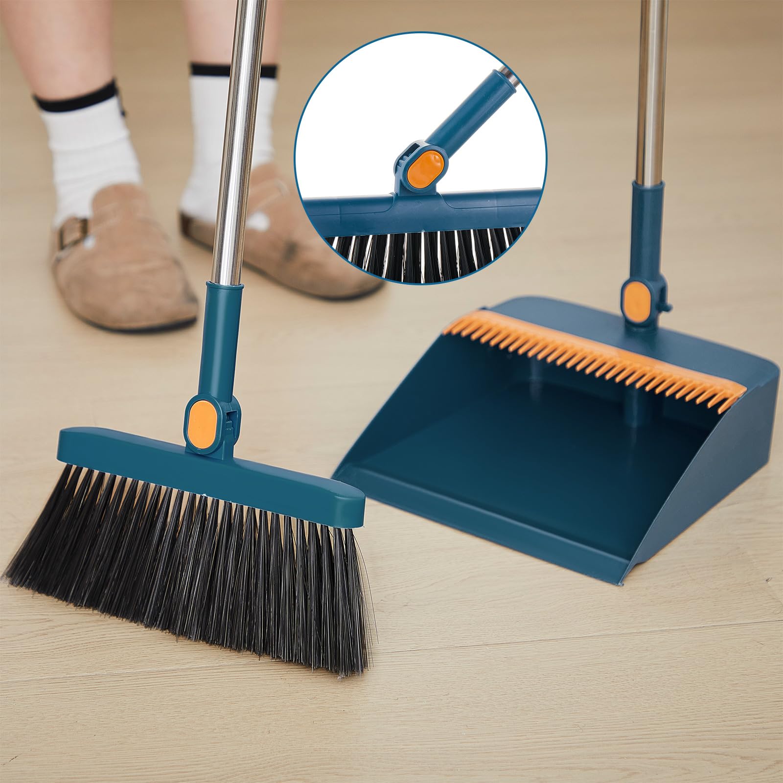 4 Set 8 Pcs Broom and Dustpan Set 47 Inch Long Handle Brooms for Sweeping Indoor Household Dustpans for Indoor Outdoor Kitchen Floor